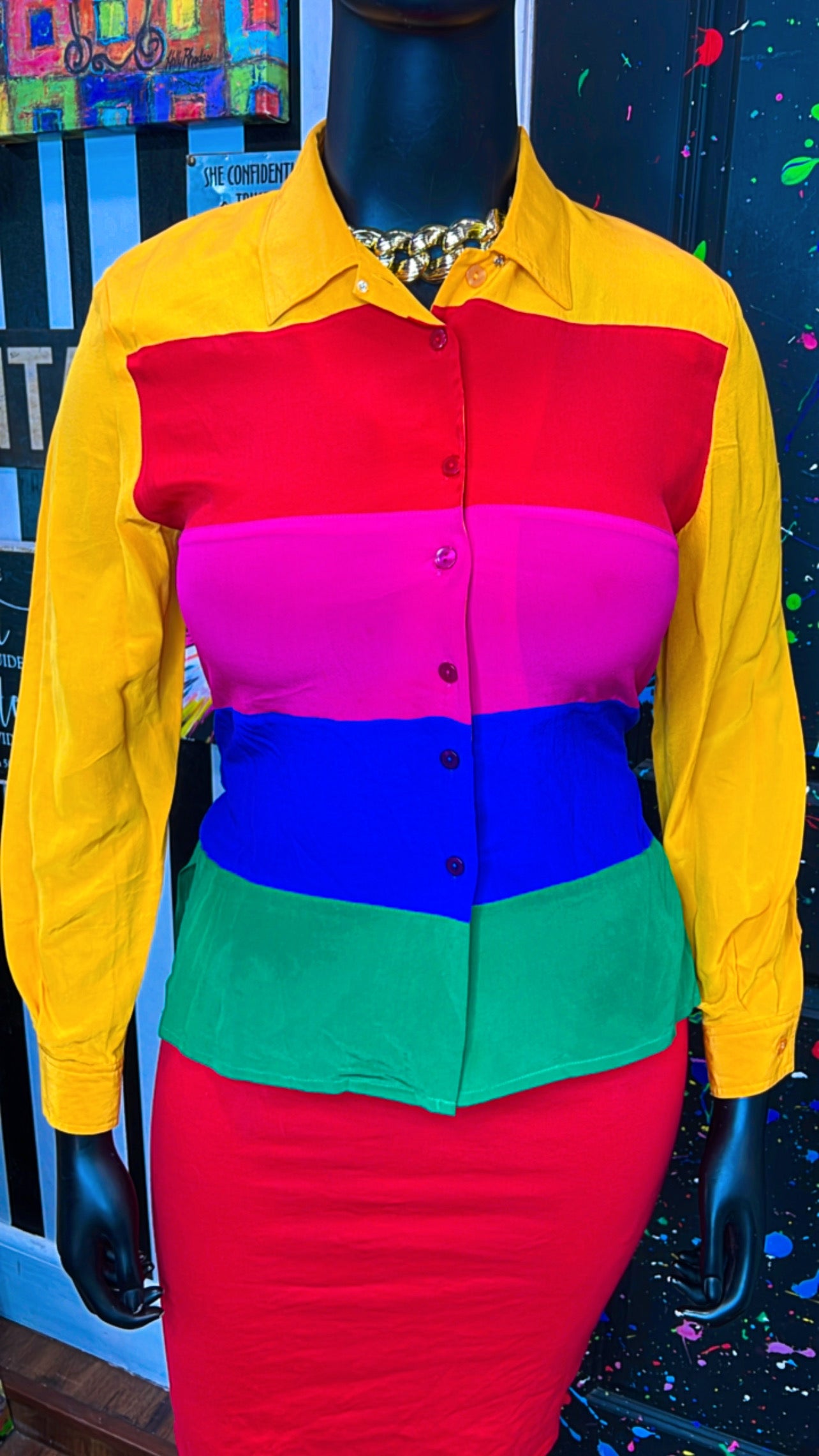 Vintage 100% Silk Rainbow Blouse (12)