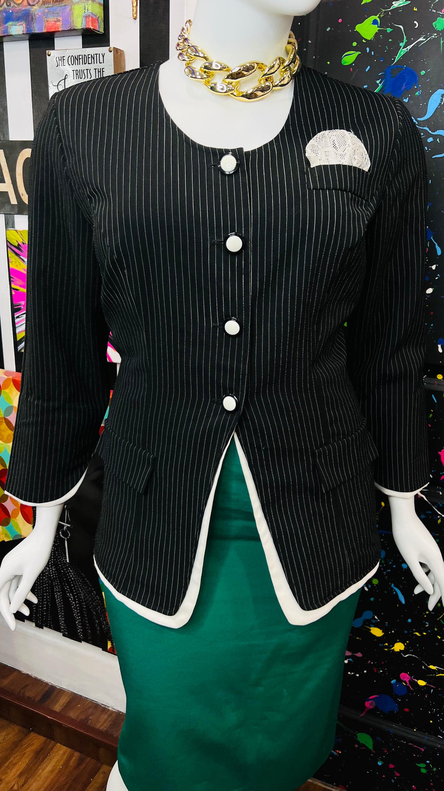 Vintage Pin Striped Black & White Blouse (16)
