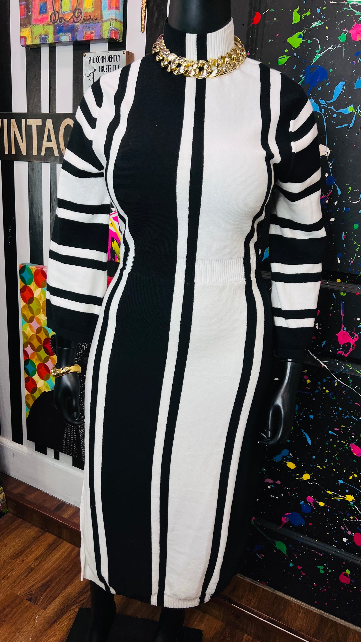 Black & White Striped Knit Dress (16/18)