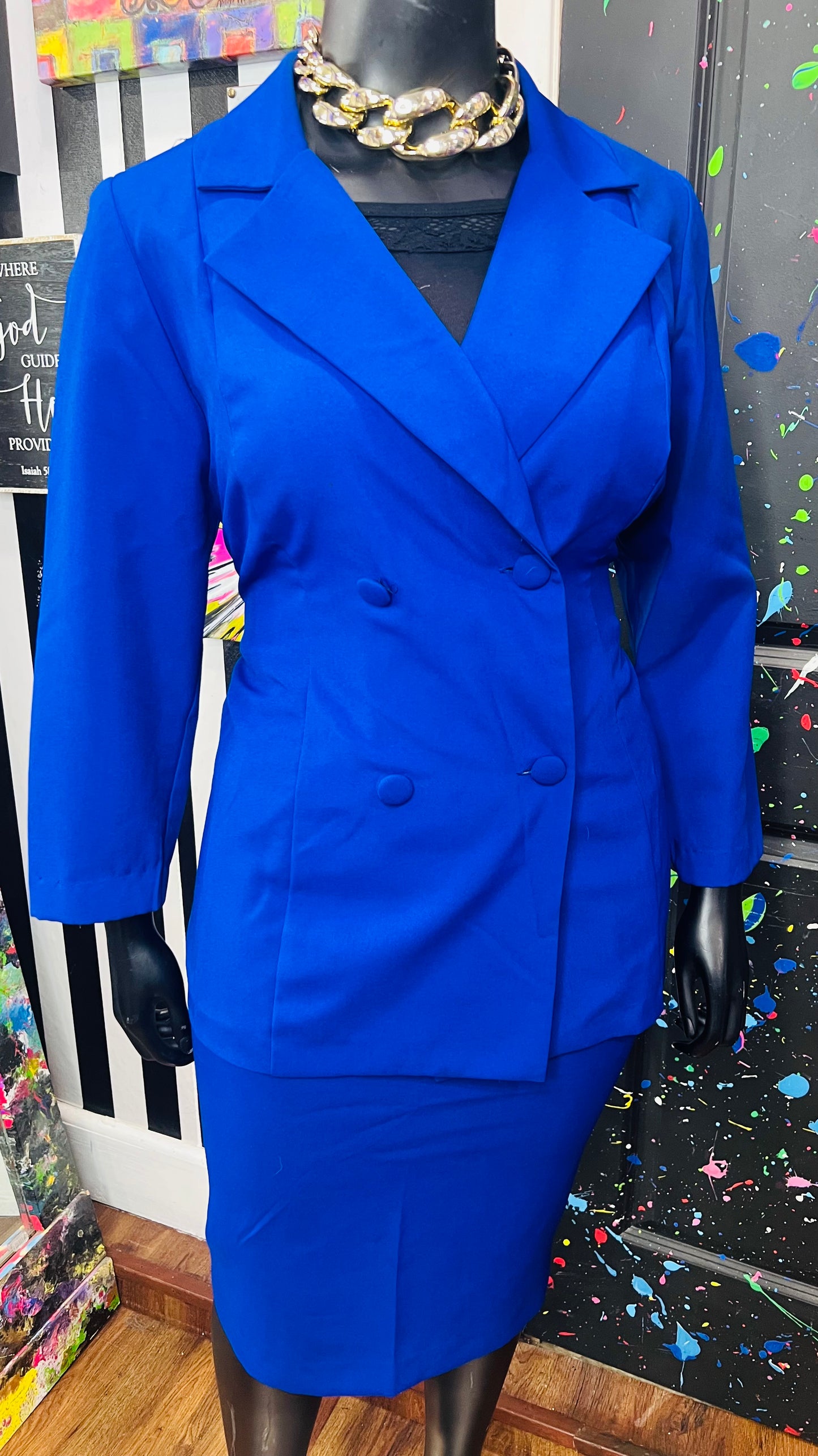 Vintage Cobalt Blue Skirt Suit (18W)