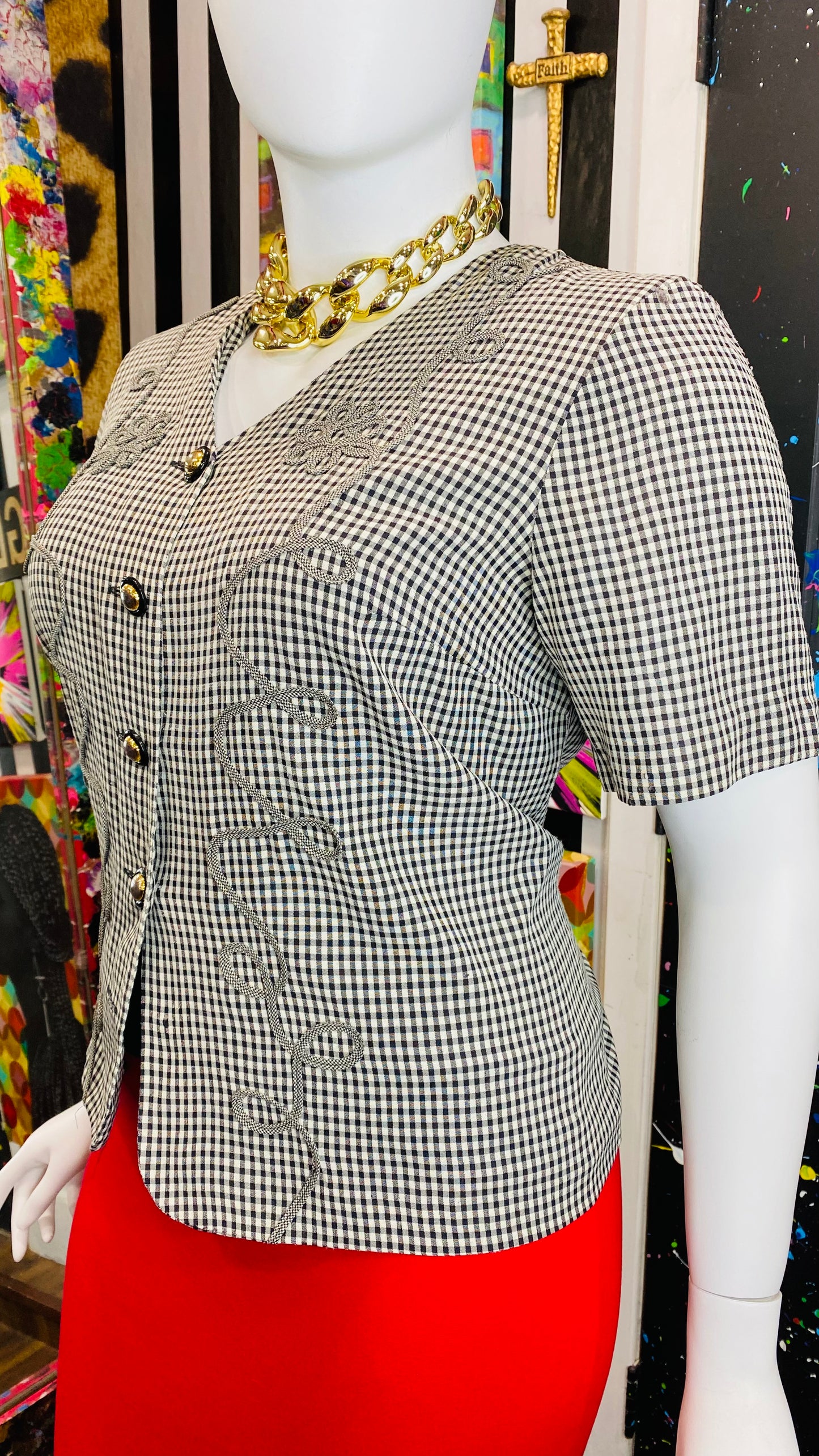 Vintage Black & White Checkered Blouse (16W)