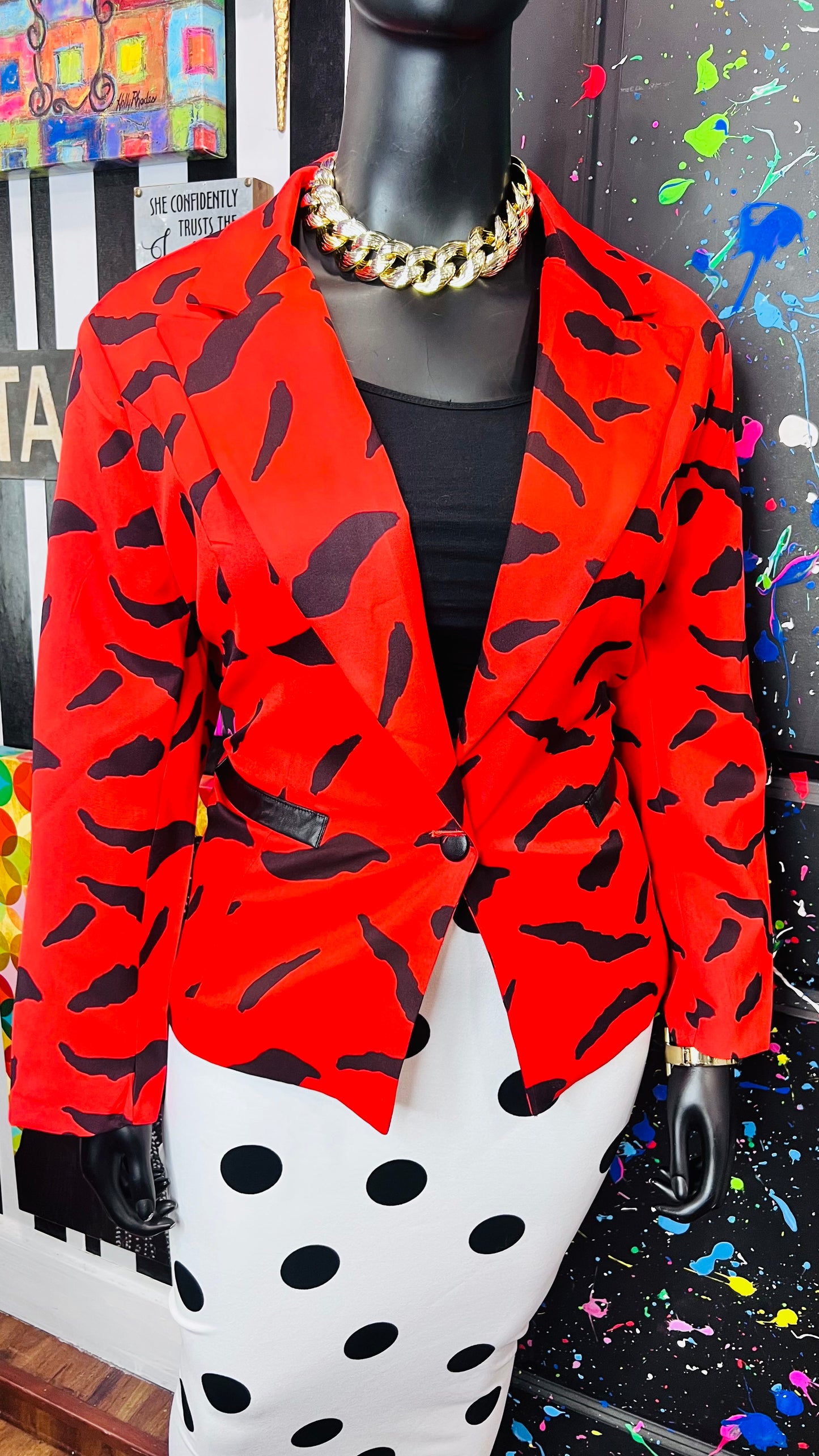 Vintage Inspired Dorinda Clark Cole Red & Black Blazer (24W)