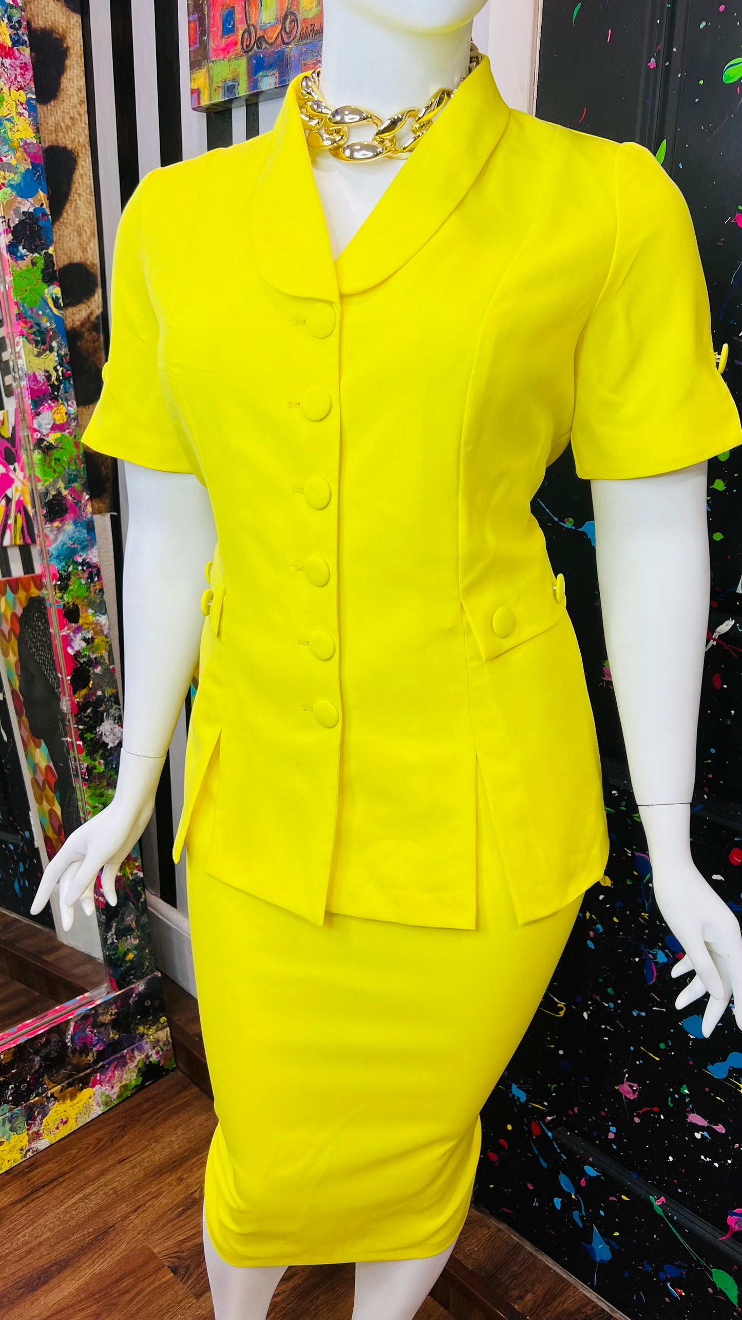 Vintage Yellow Skirt Suit (16W)