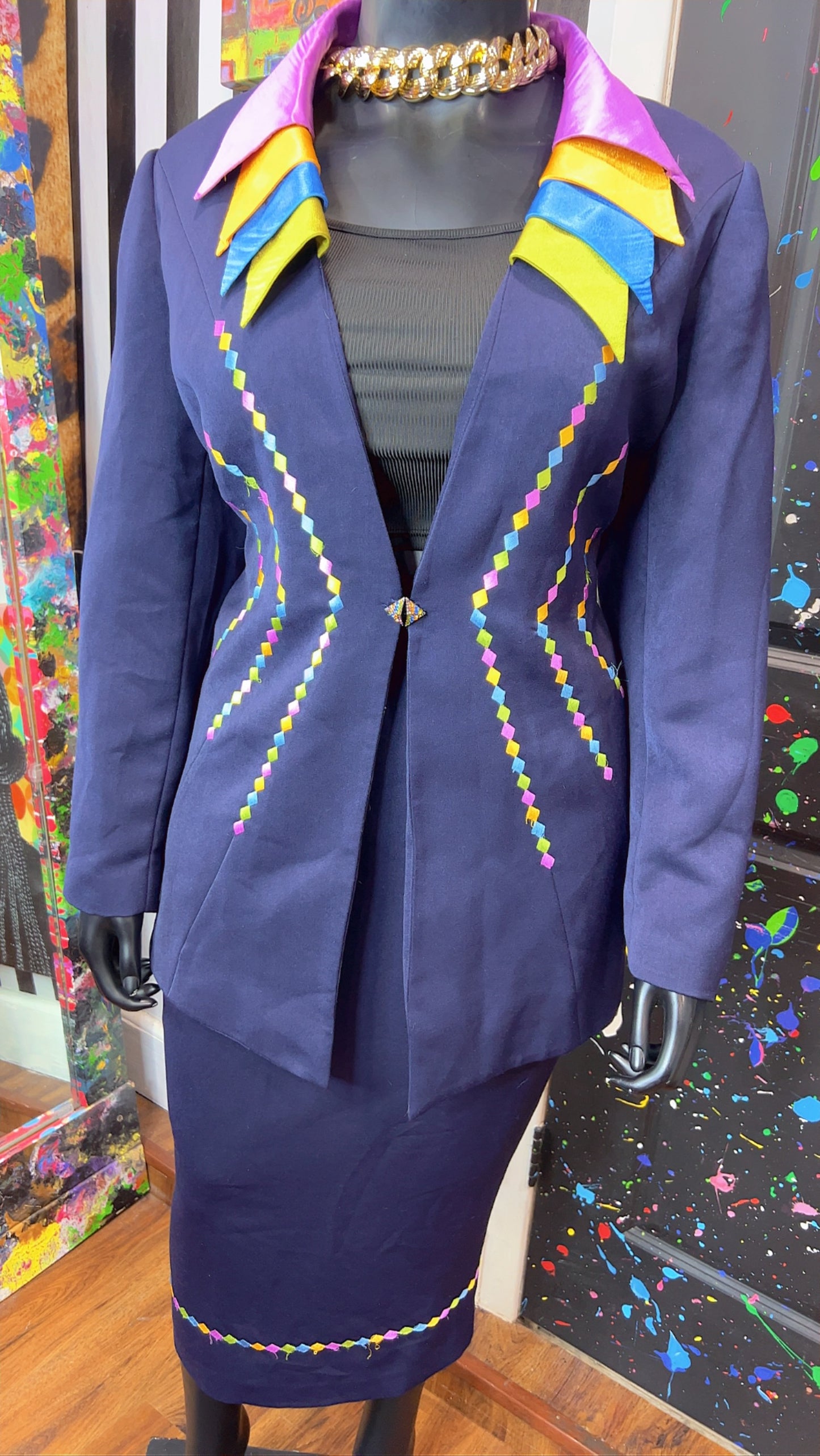 Vintage Rainbow Collar Skirt Suit (20W)