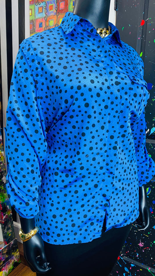 Vintage Polka Dot Blue & Black Blouse (20W)