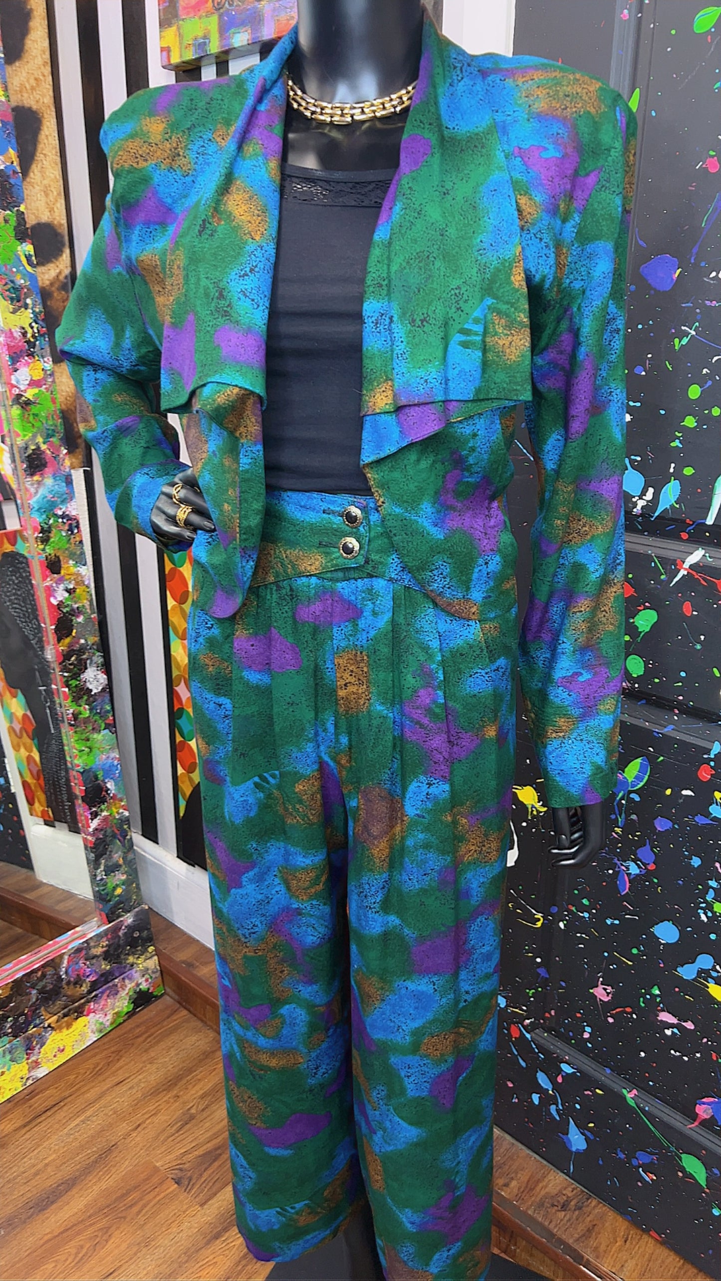 Vintage Abstract Rayon Pants Set (14)