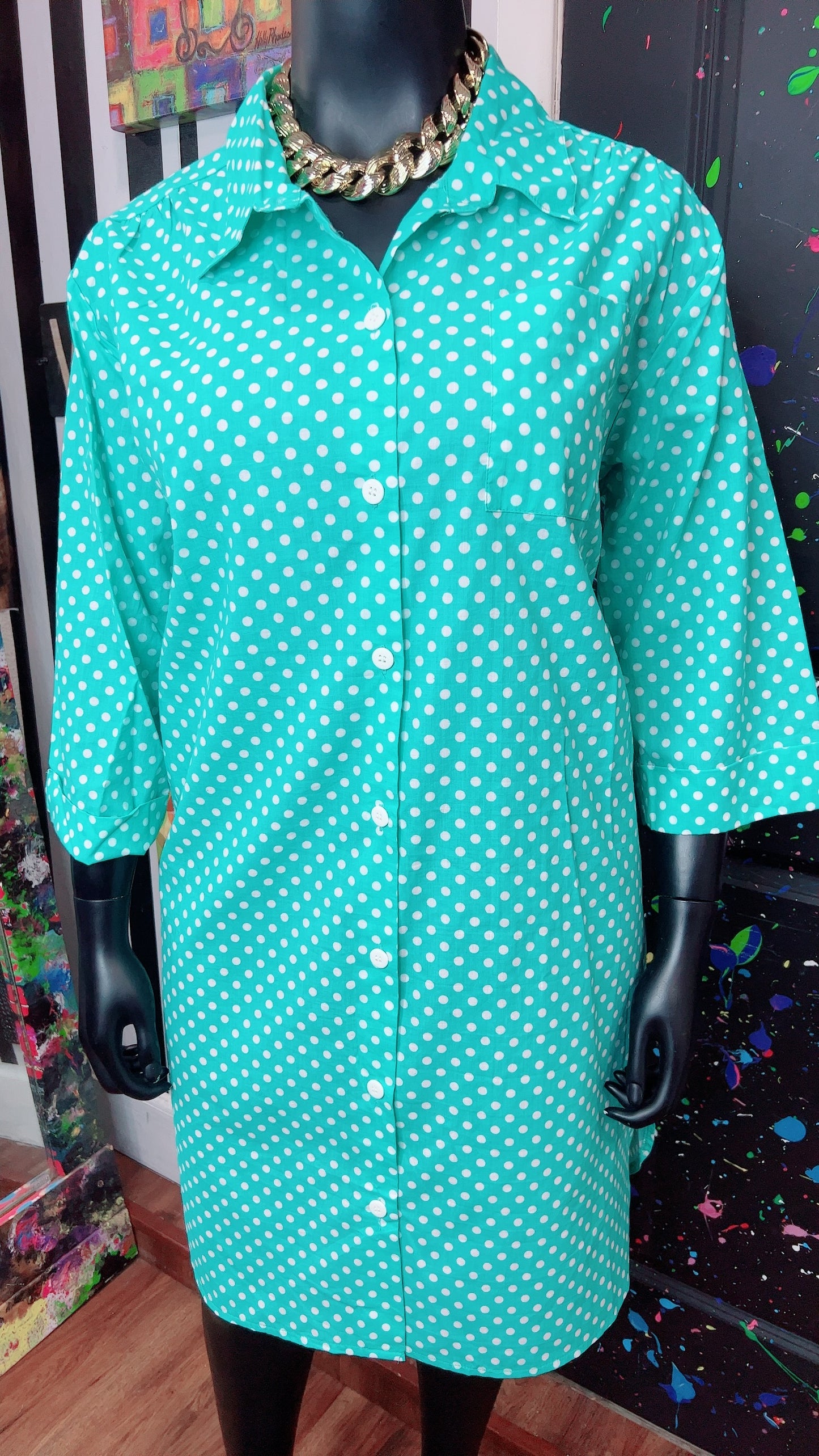 Vintage Blue & White Polka Dot Dress (16)