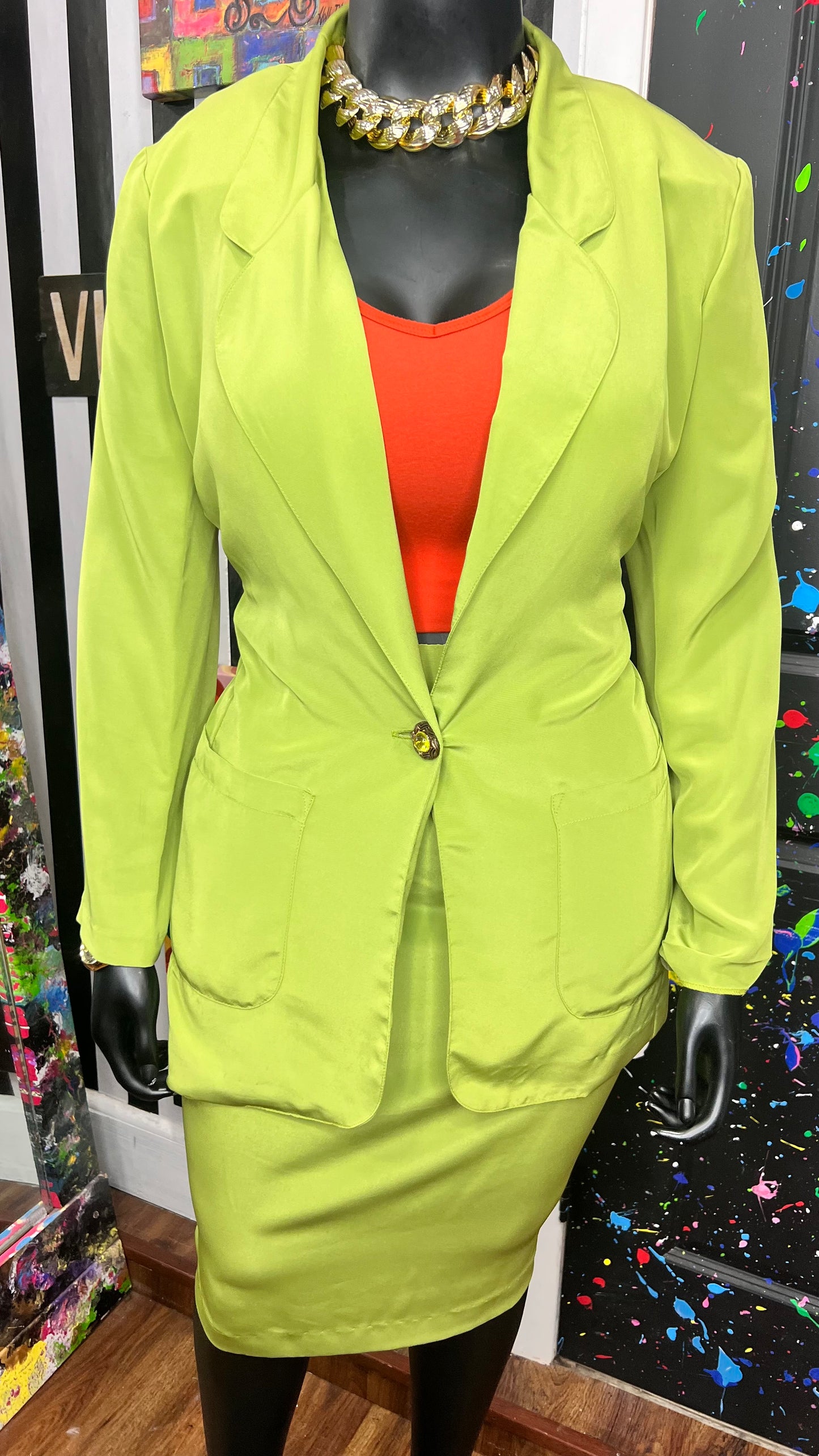 Vintage 100% Silk Green Skirt Suit (14)