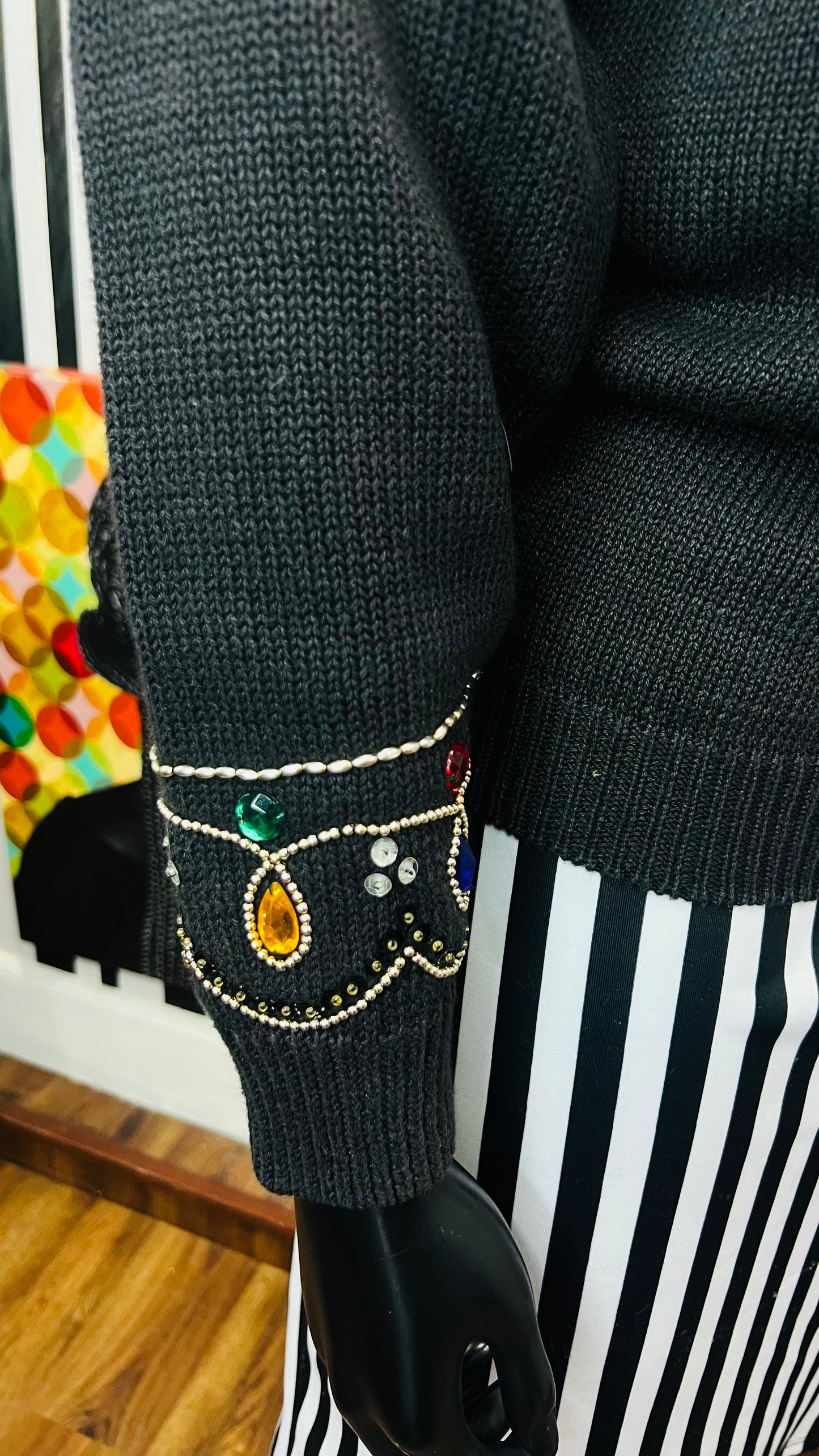 Vintage Black Knit Jeweled Sweater (16)