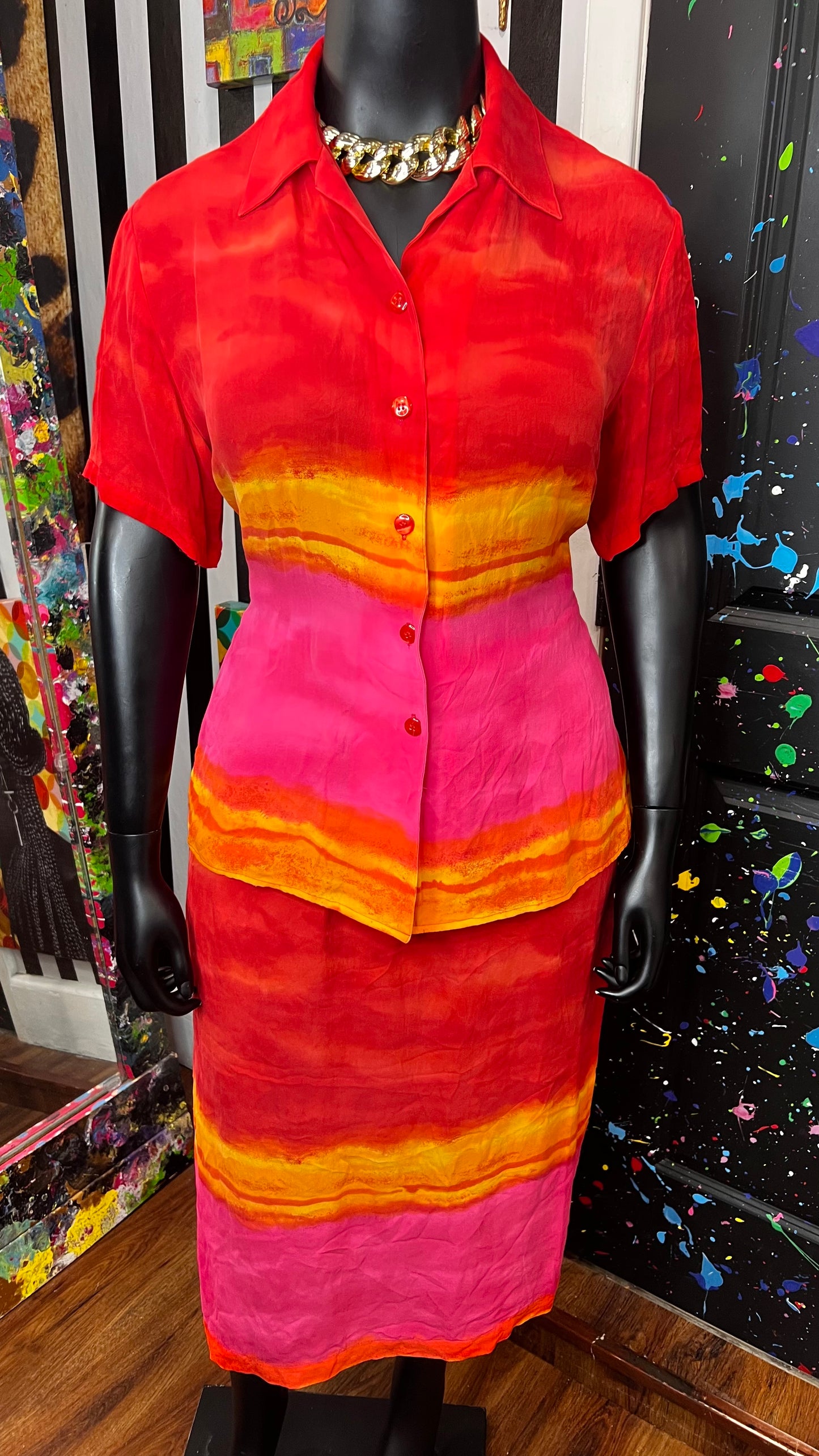 Vintage Diane Gilman Ombrè 100% Silk Skirt Set (16)