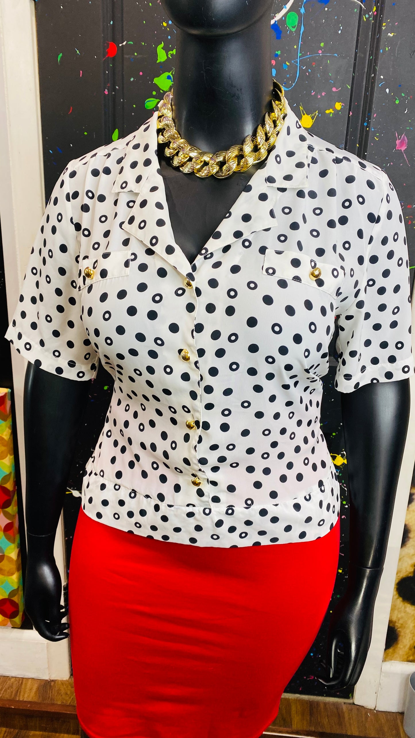 Vintage White & Black Polka Dot Blouse (14/16)