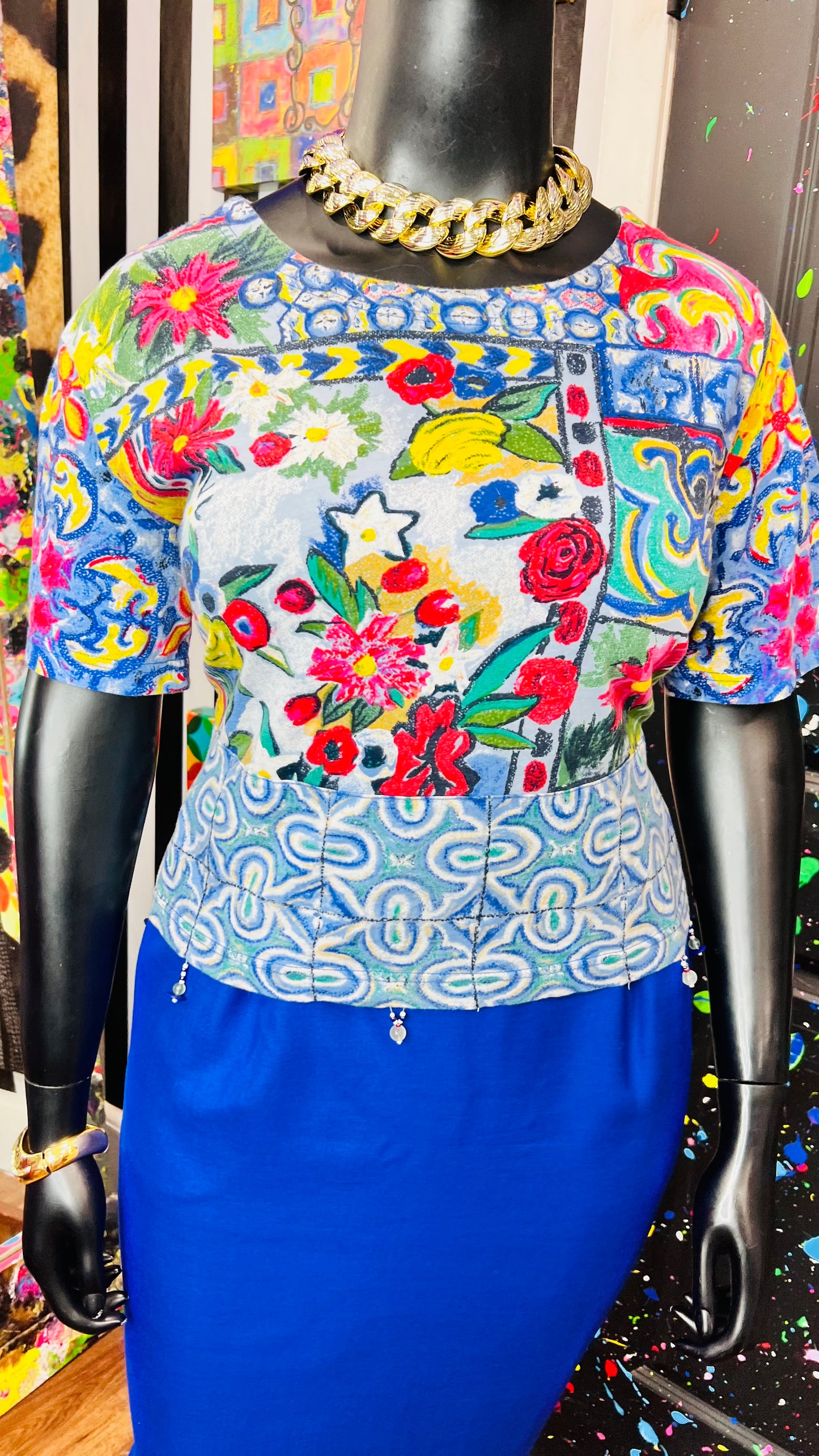 Vintage Carole Little Abstract Cotton Cropped Blouse (16/18)