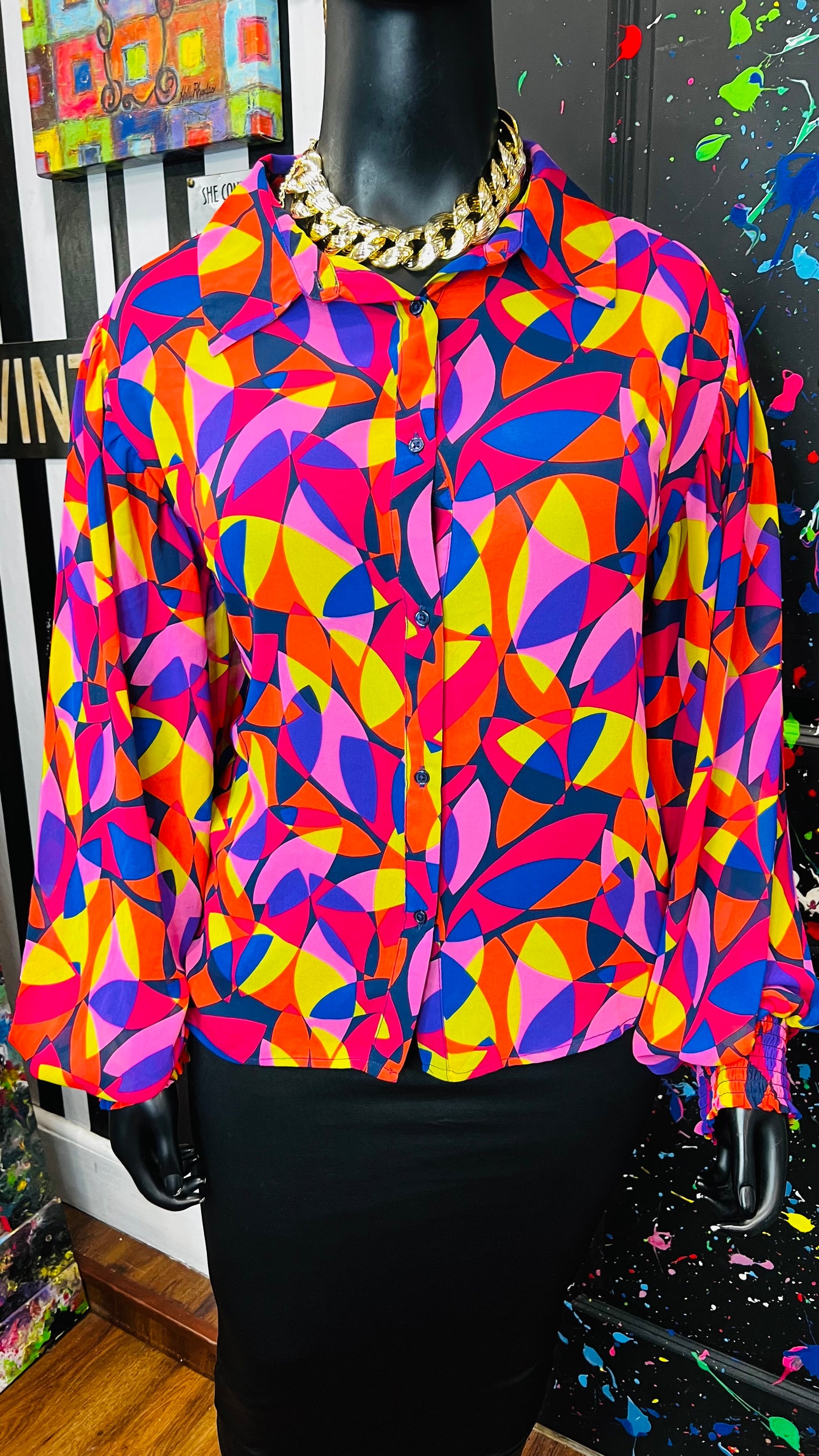 Colorful Balloon Sleeve Blouse (22)