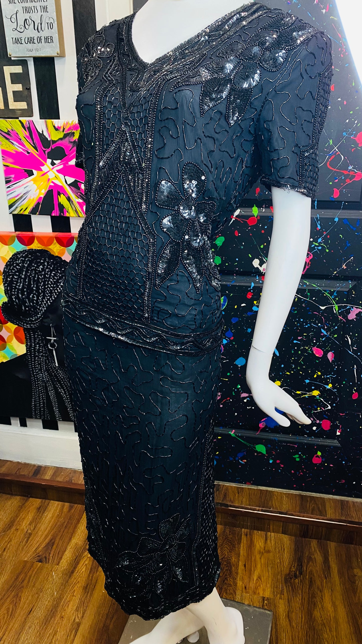 Vintage Black Sequin Skirt Suit (14)