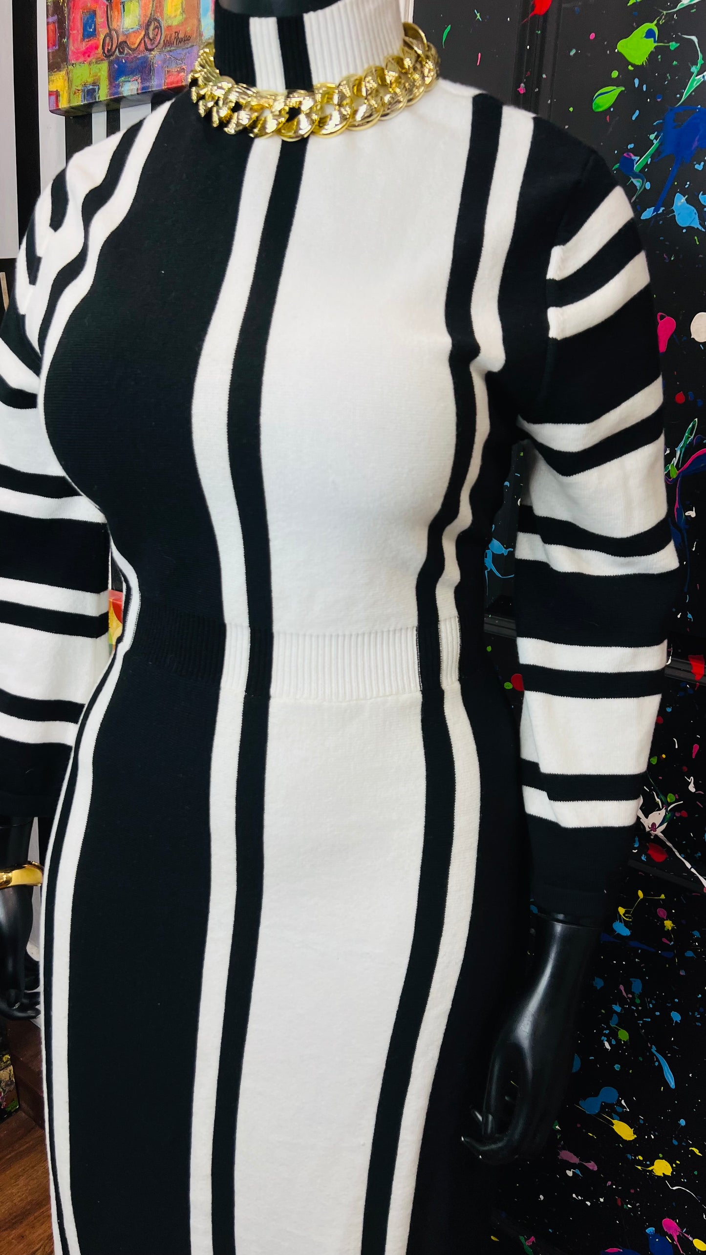 Black & White Striped Knit Dress (16/18)