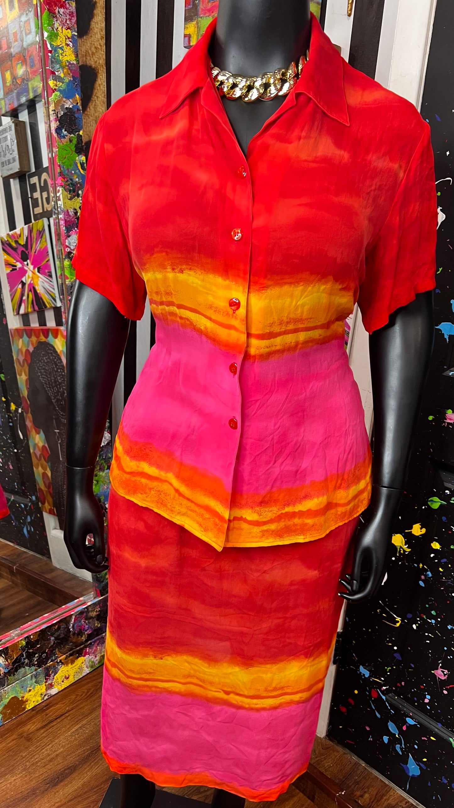 Vintage Diane Gilman Ombrè 100% Silk Skirt Set (16)