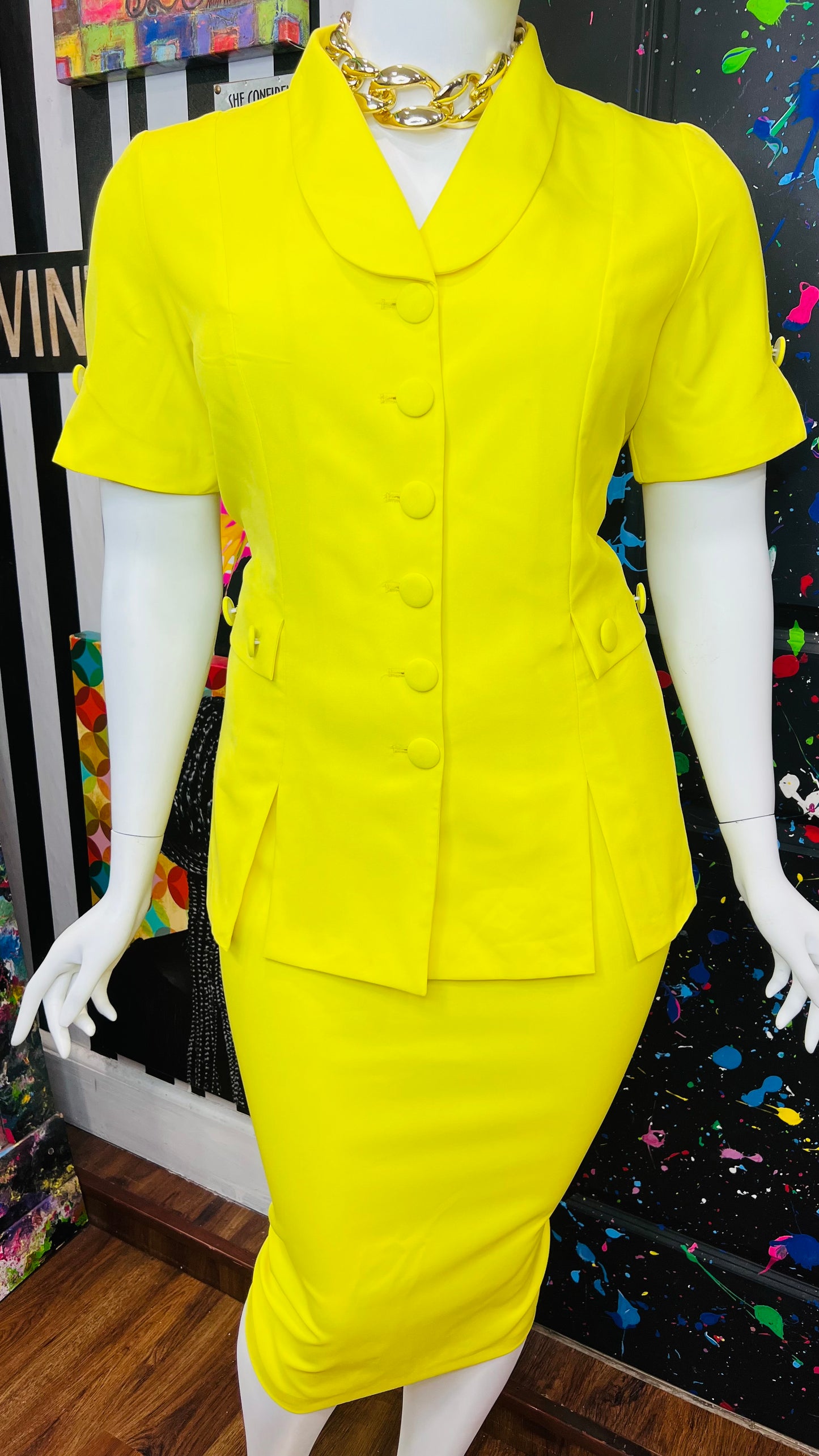 Vintage Yellow Skirt Suit (16W)