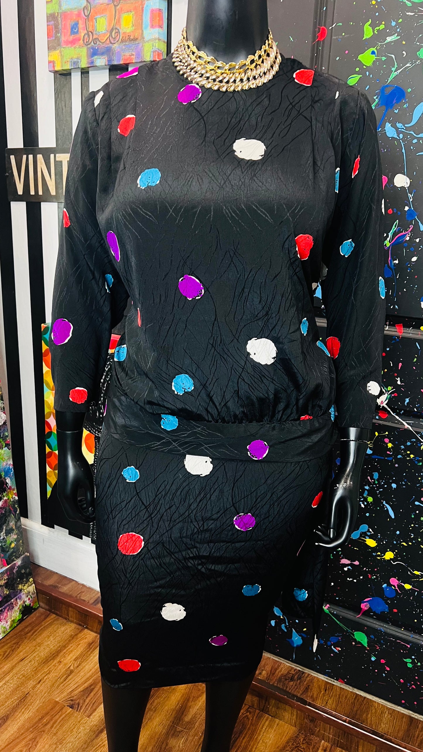 Vintage Polka Dot ColorBlock Skirt Set (14)