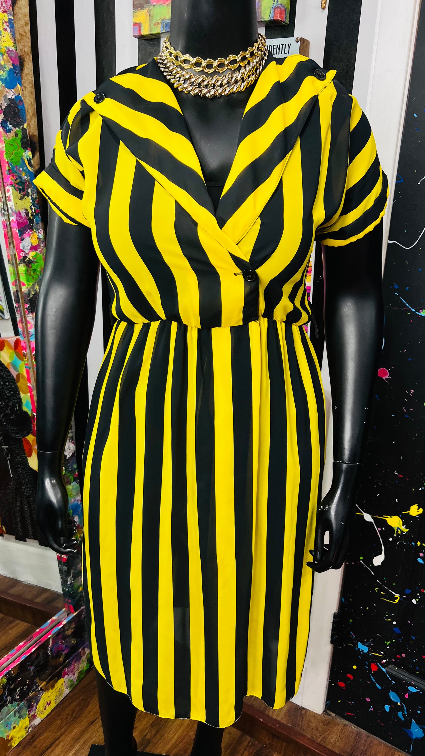 Vintage Black & Yellow Striped Dress (12)