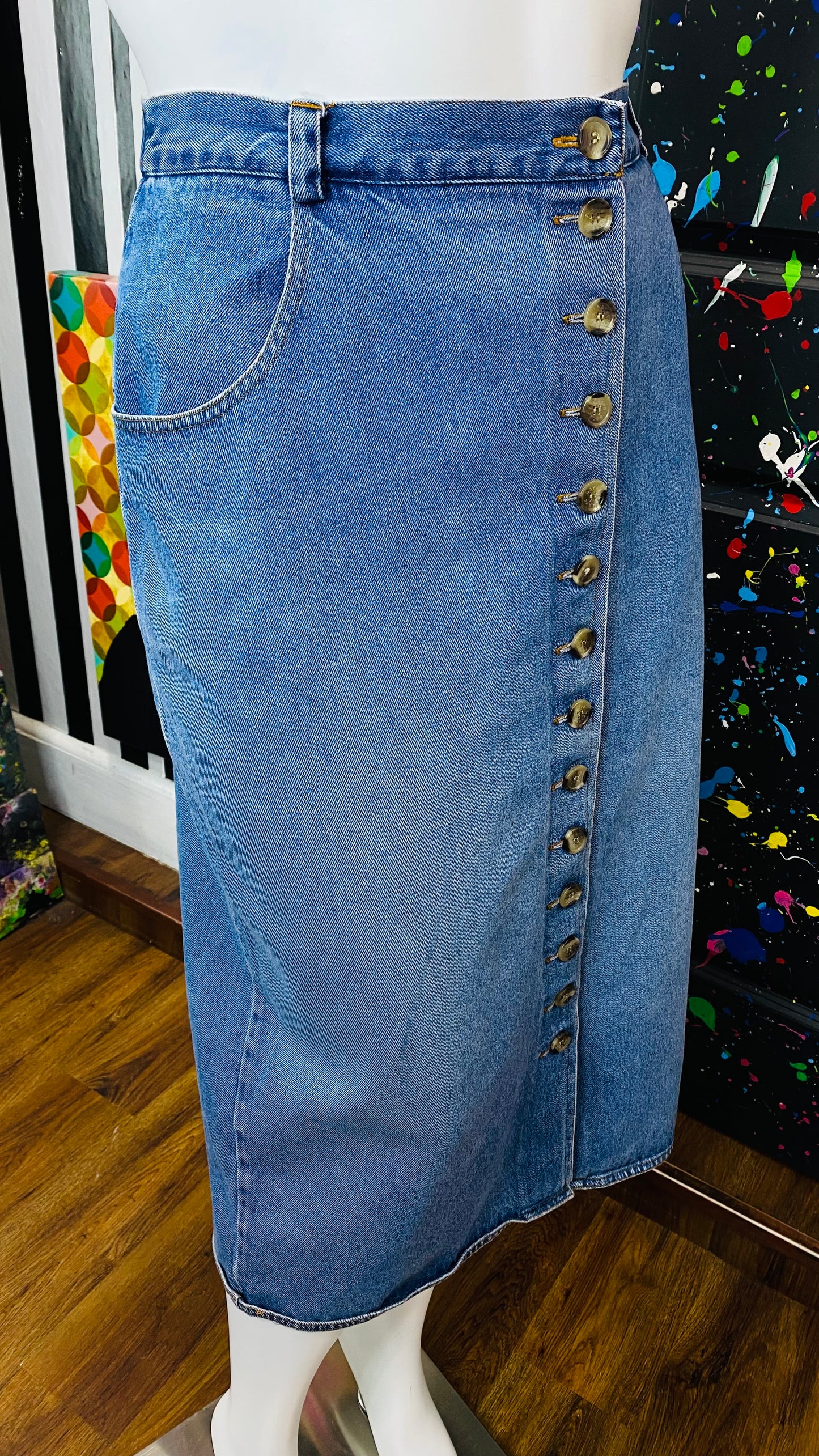 Vintage Denim Front Button Skirt (18W)