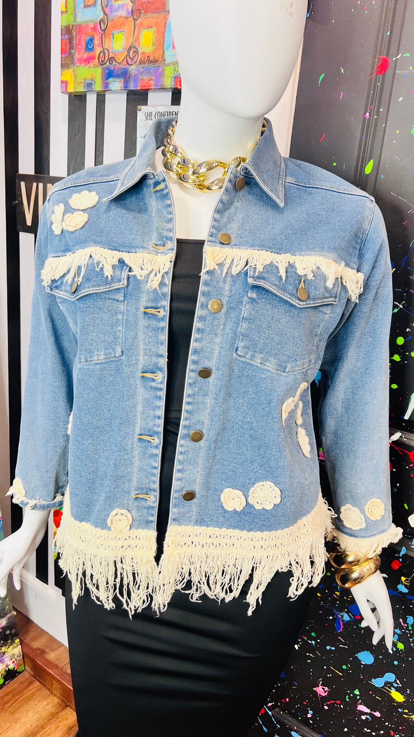 Vintage Carole Little Denim Jacket with Fringe (14)