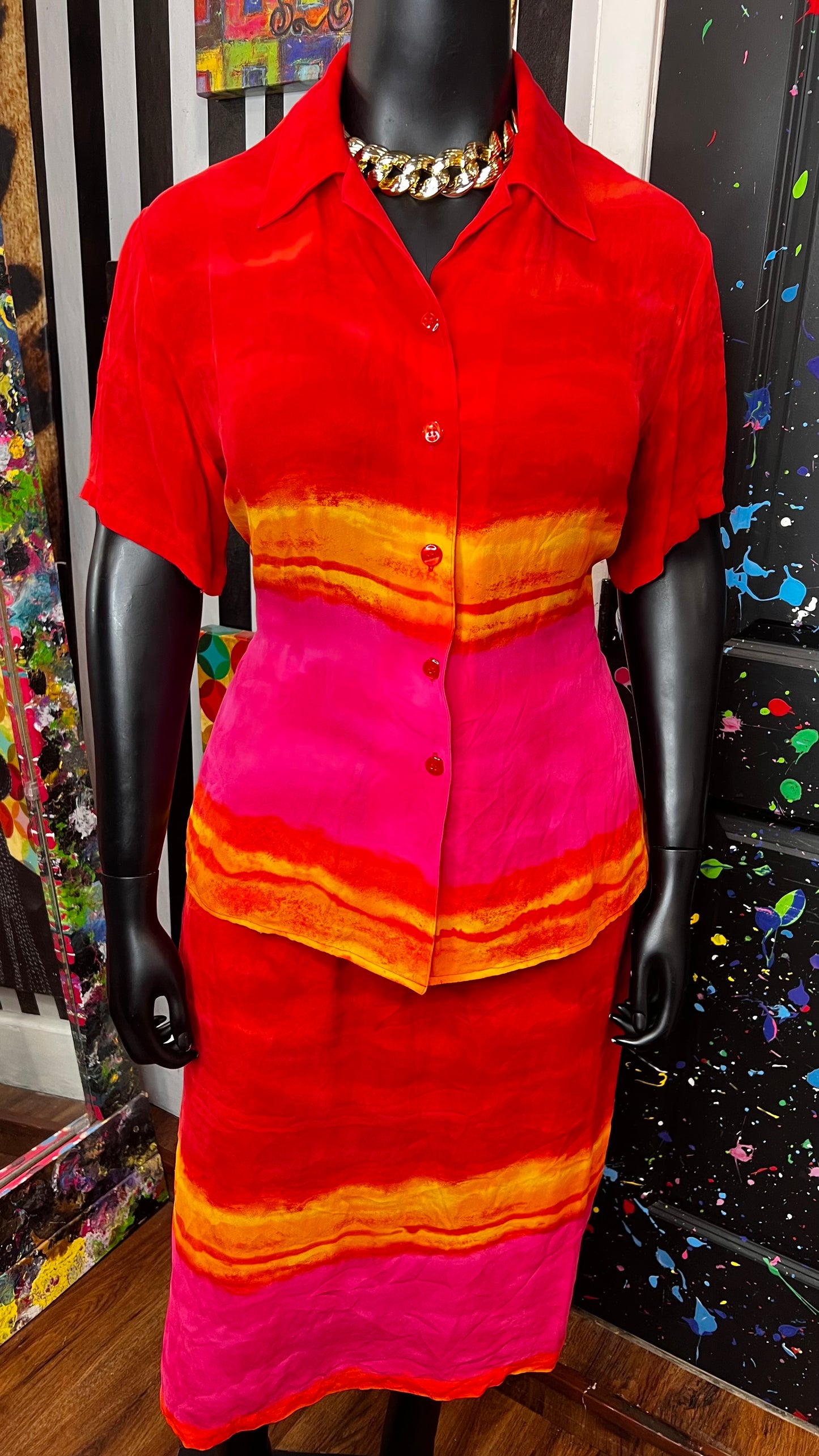 Vintage Diane Gilman Ombrè 100% Silk Skirt Set (16)