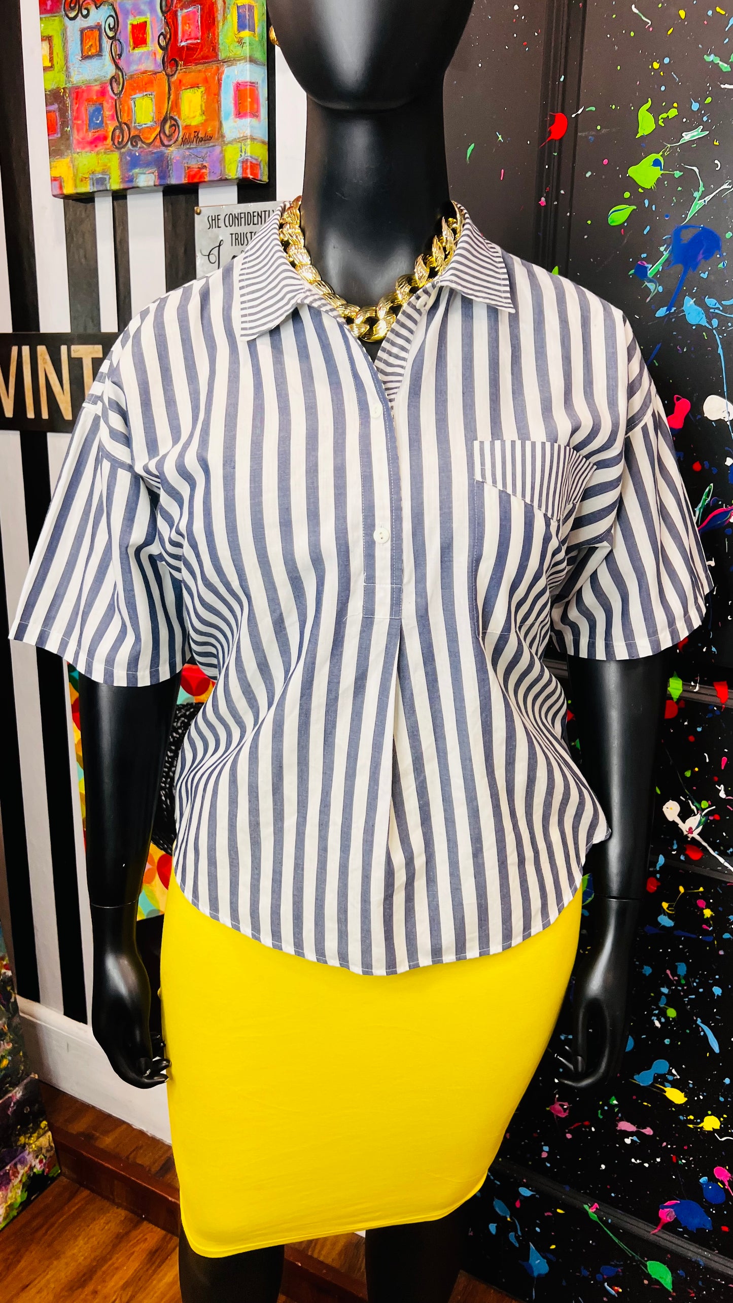 Vintage Mixed Striped Blouse (16)