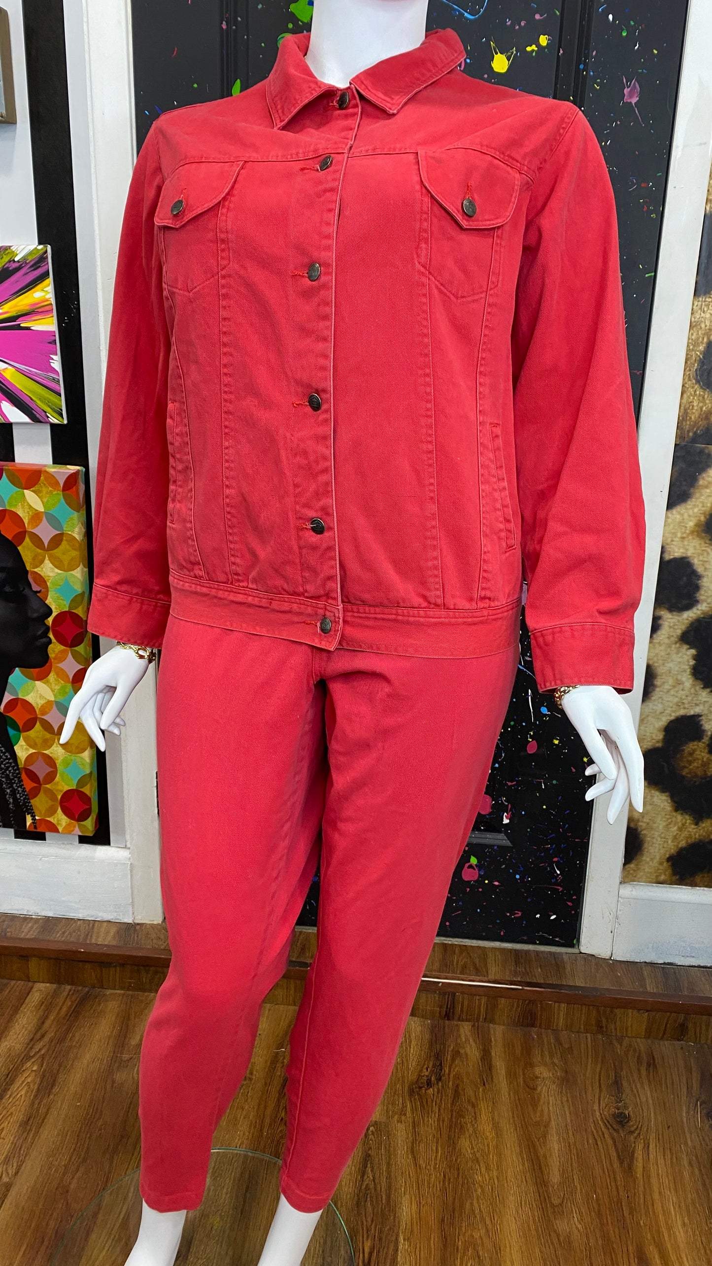 Vintage 90’s Red Denim Set- Red Jeans & Denim Jacket (24)
