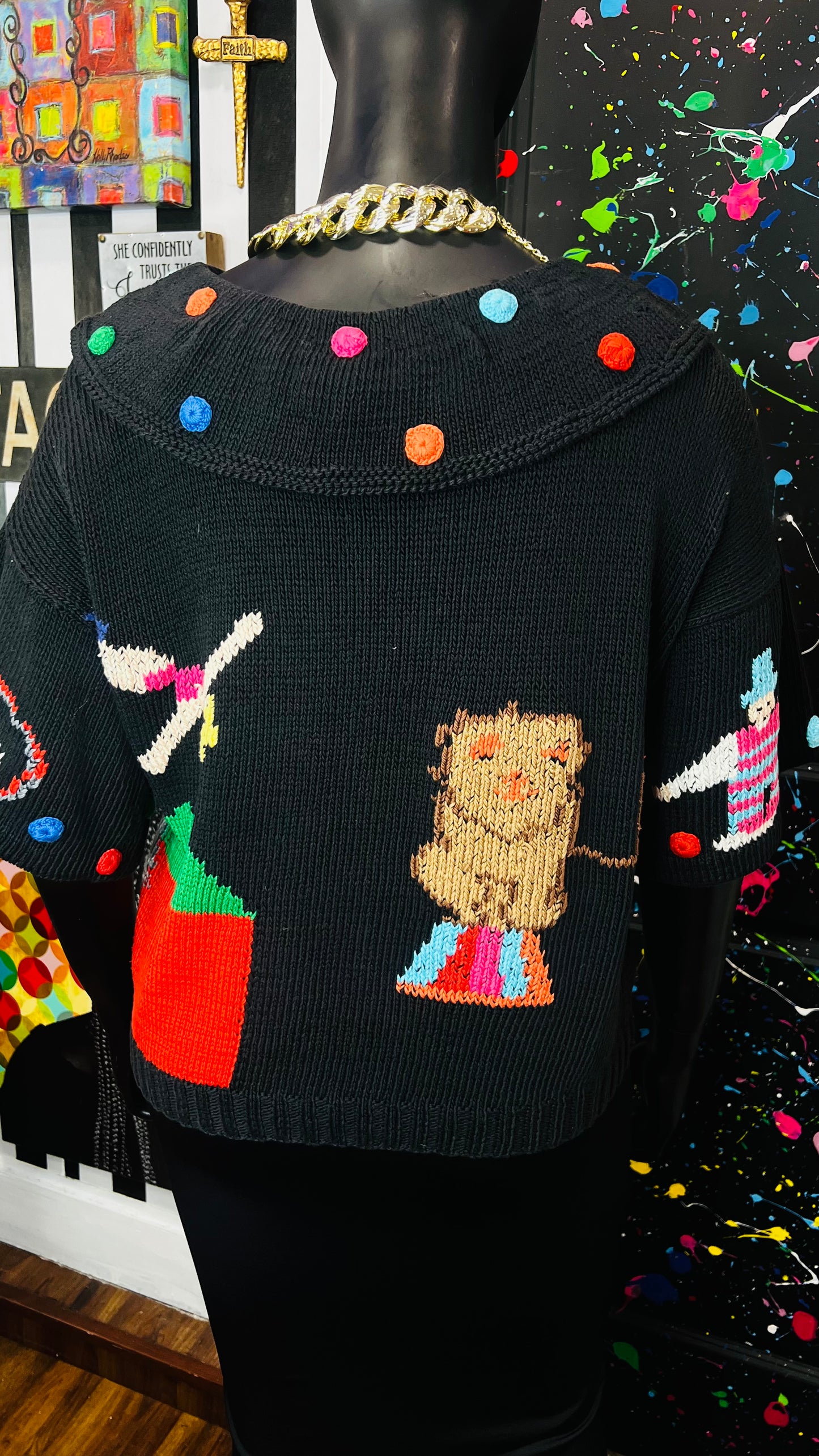 Vintage Knit Cropped Novelty Sweater (20)