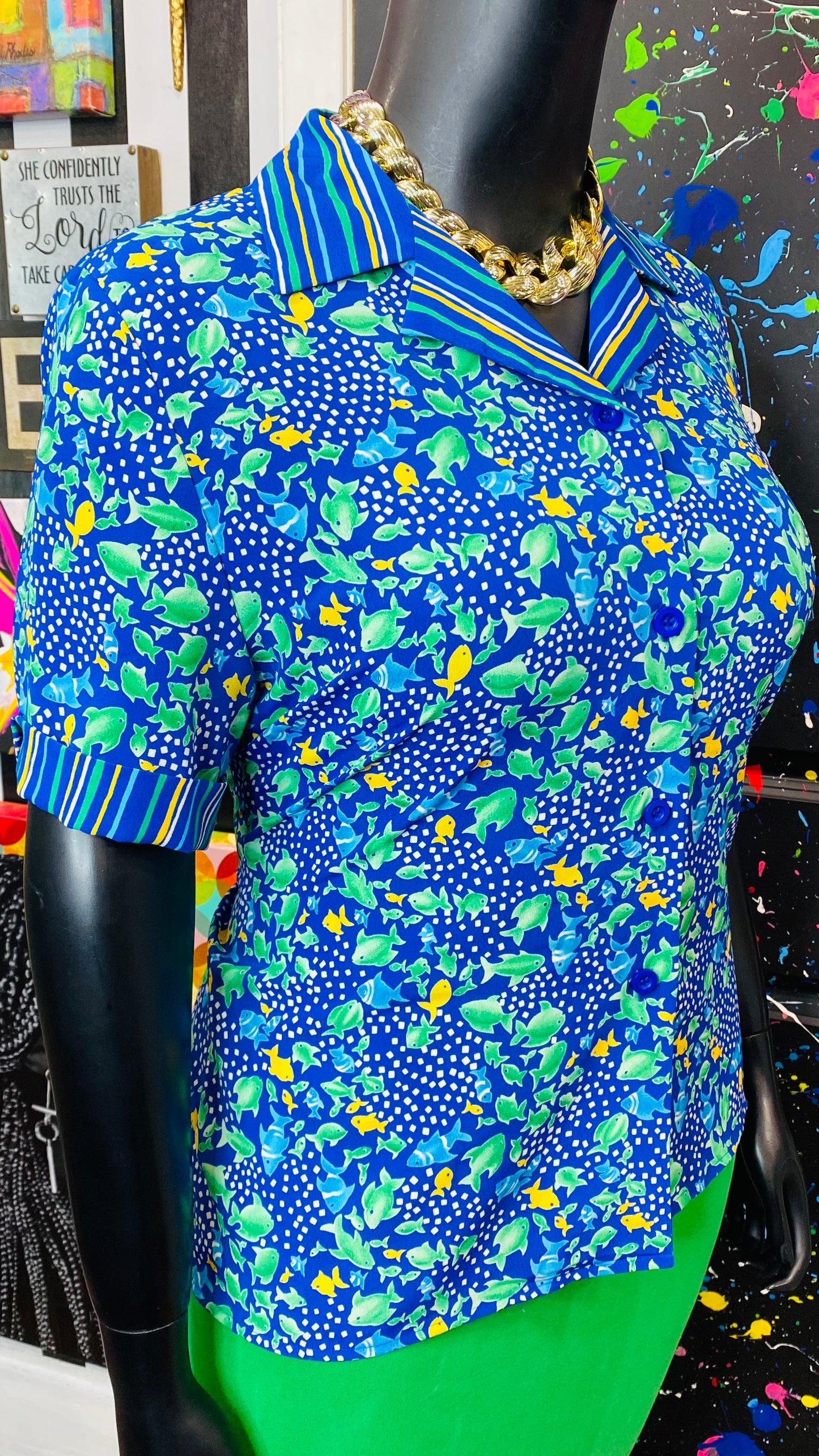 Vintage Mix Print Fish Blouse (14)