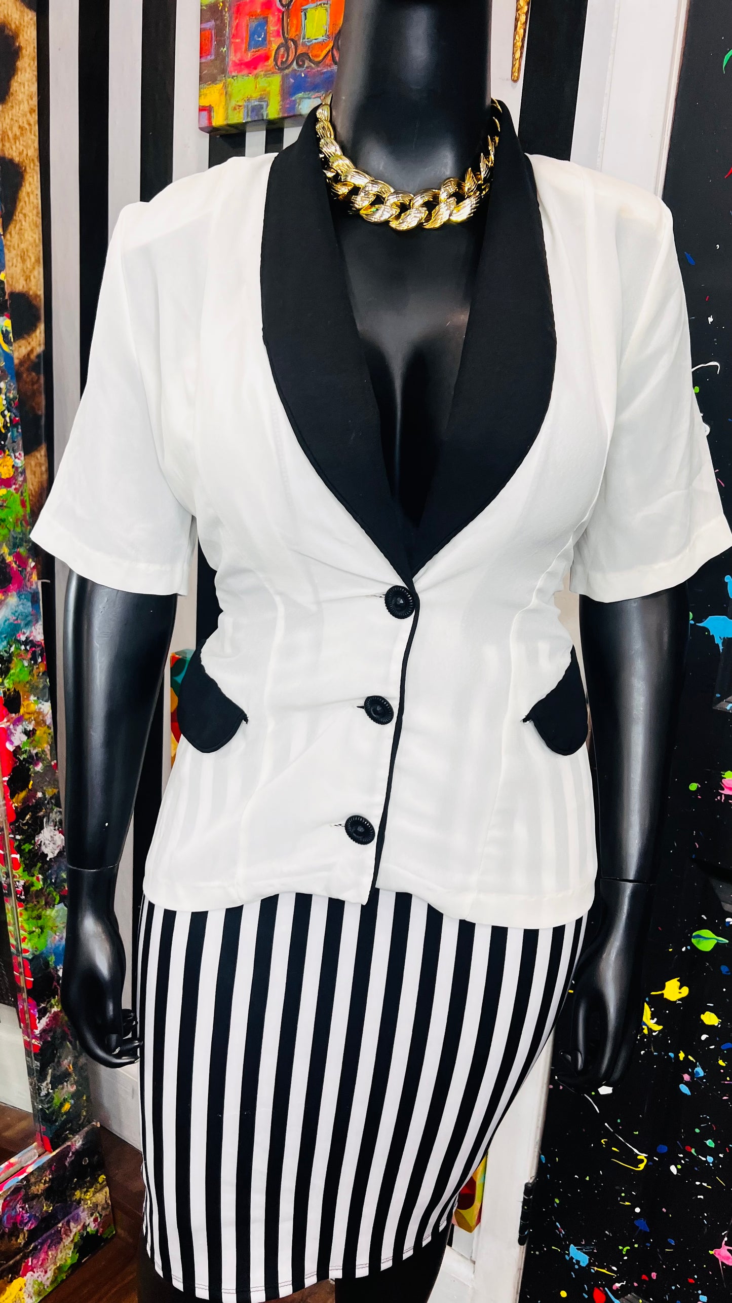 Vintage Black & White Short Sleeve Blazer (14)