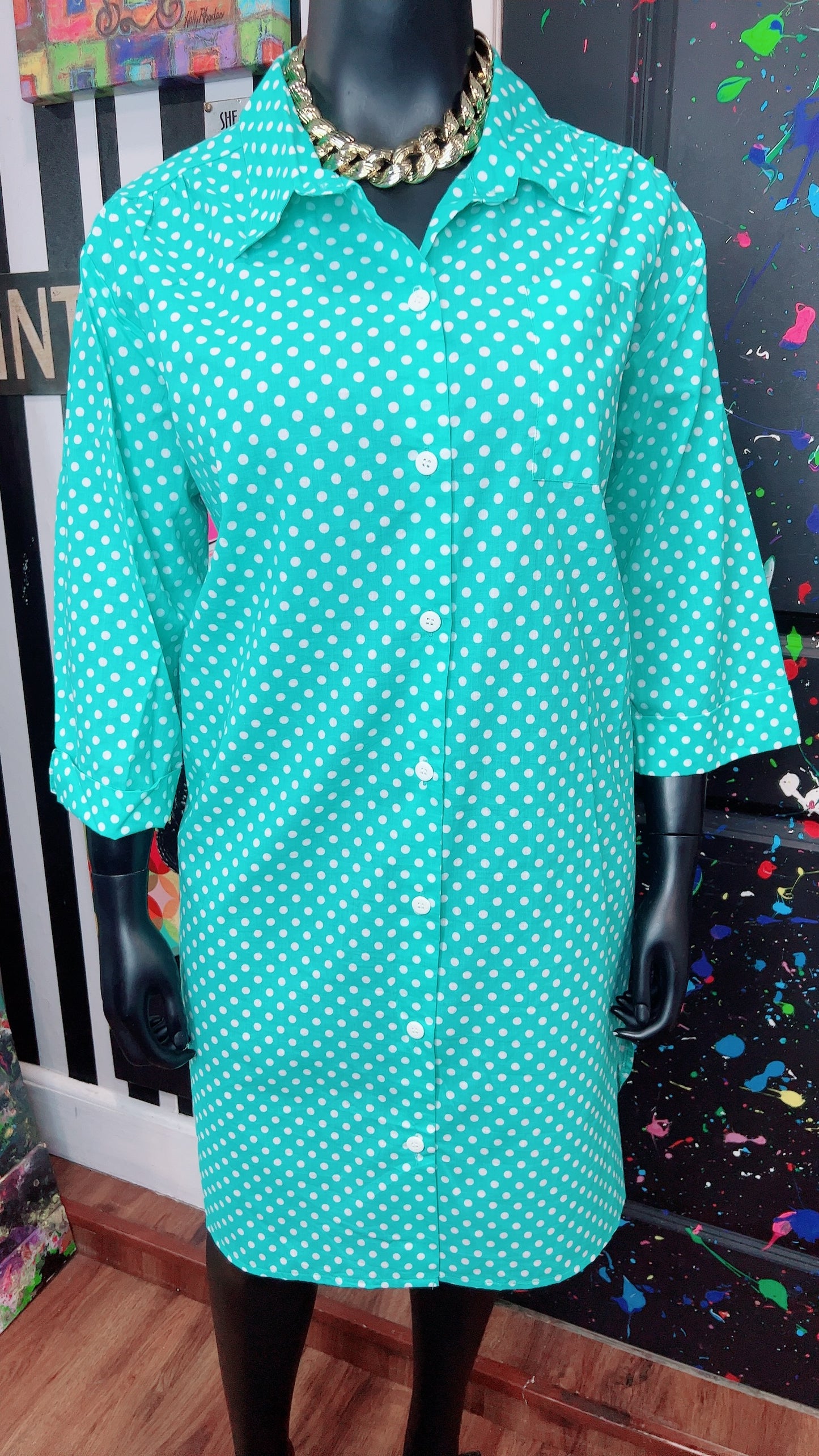Vintage Blue & White Polka Dot Dress (16)