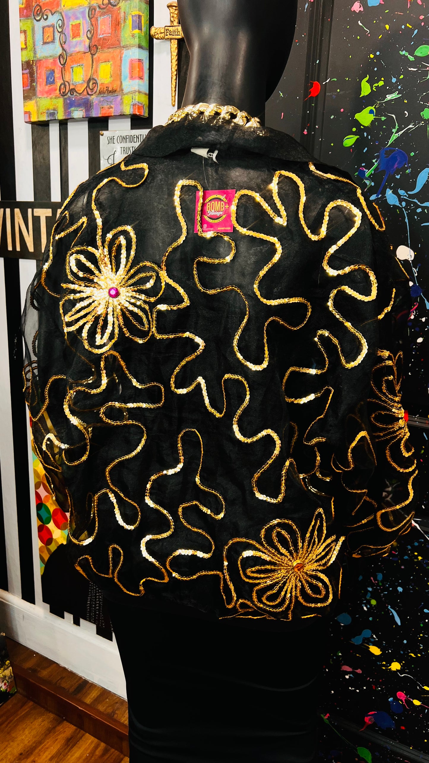 Vintage Sheer Black Jeweled Embroidered Top (22/24)