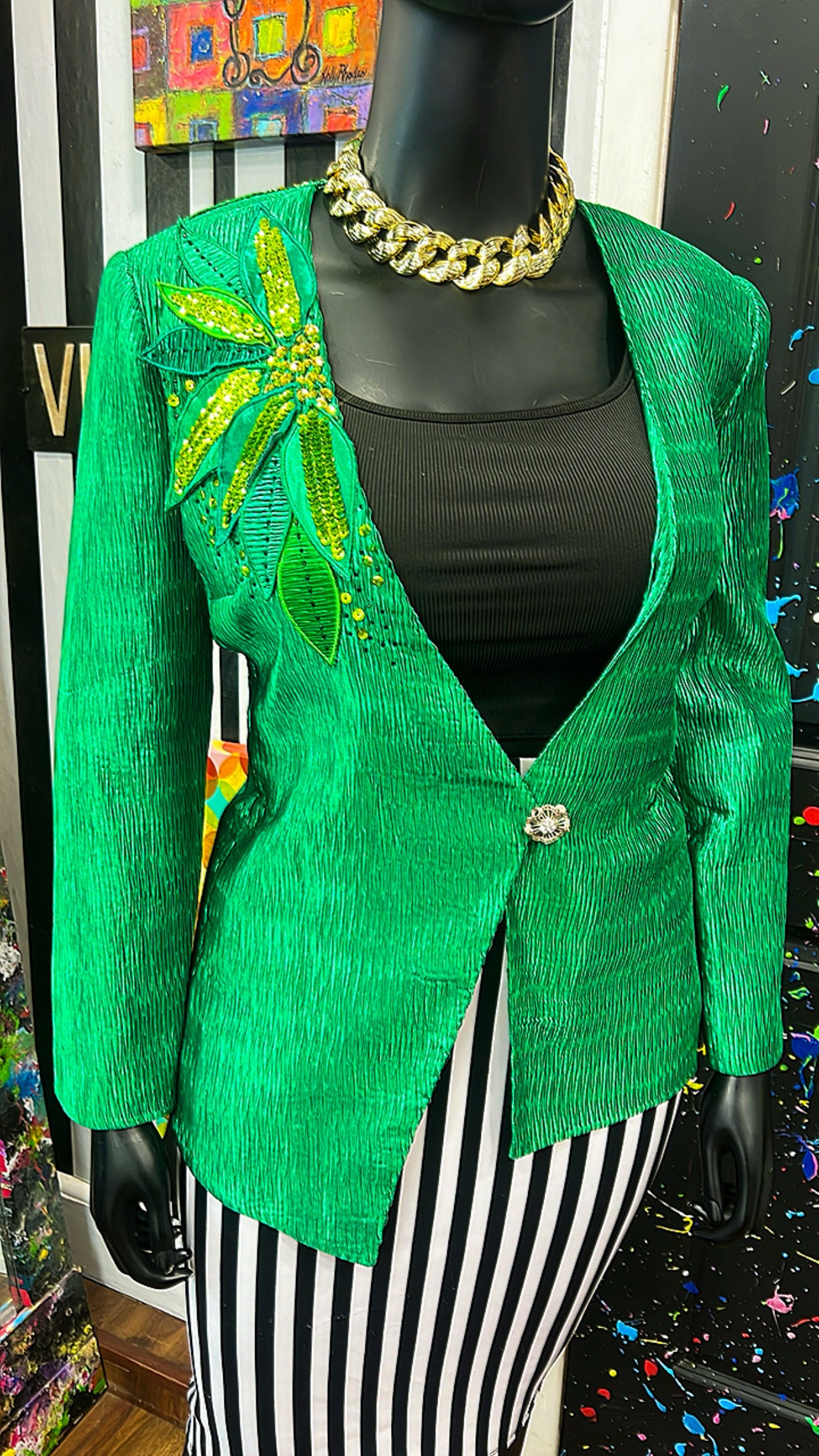 Vintage Green & Sequin Appliqué Blazer (16)