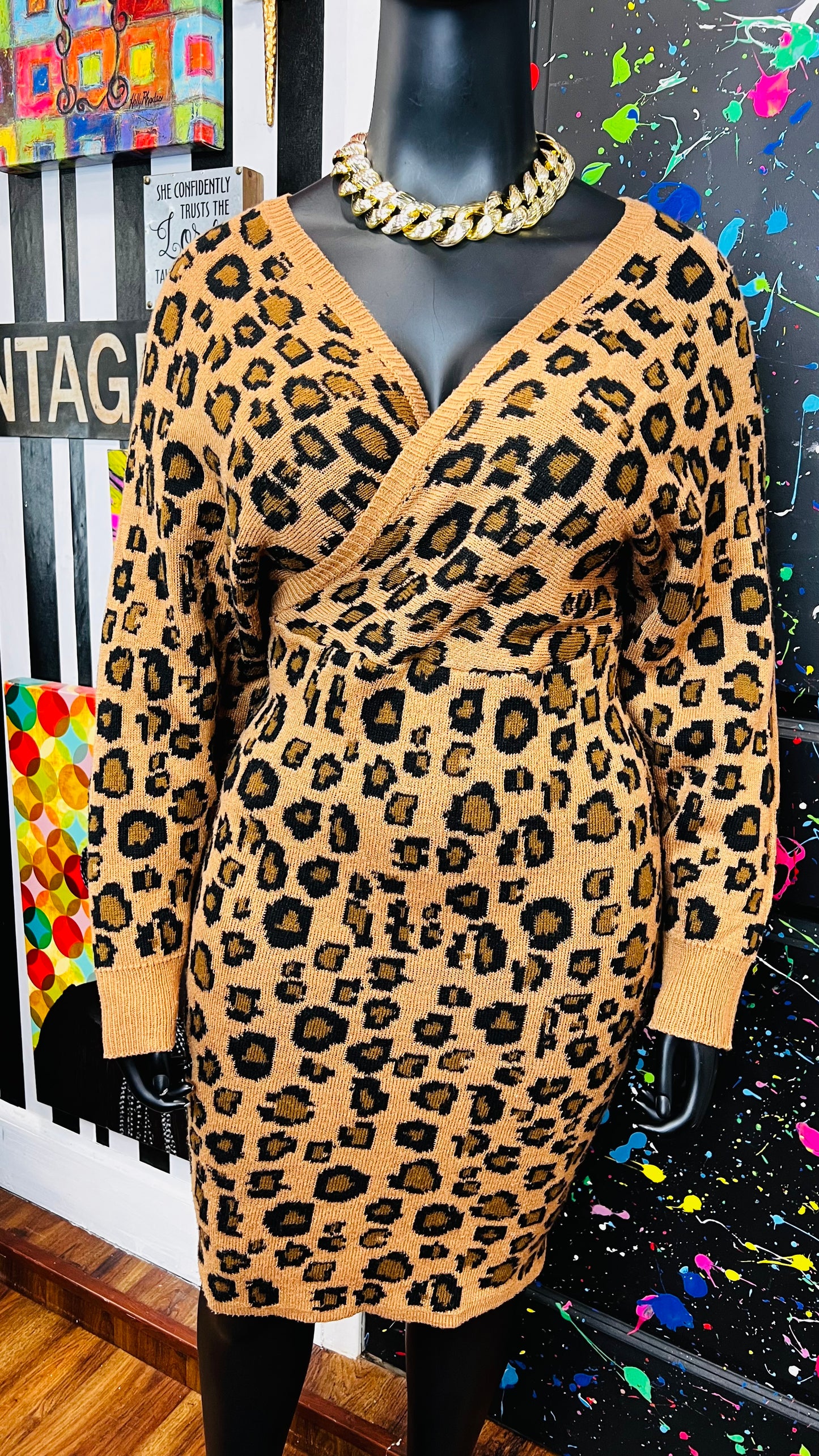 Vintage Inspired Knit Cheetah Dress (20)