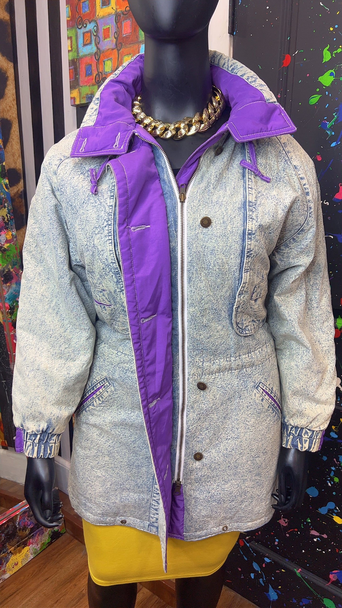 Vintage Stonewash Denim & Purple Puffer Coat (16)