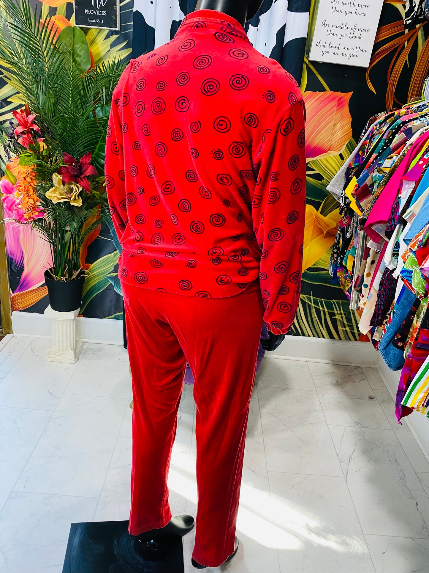 Vintage Red & Black Velour Pants Set