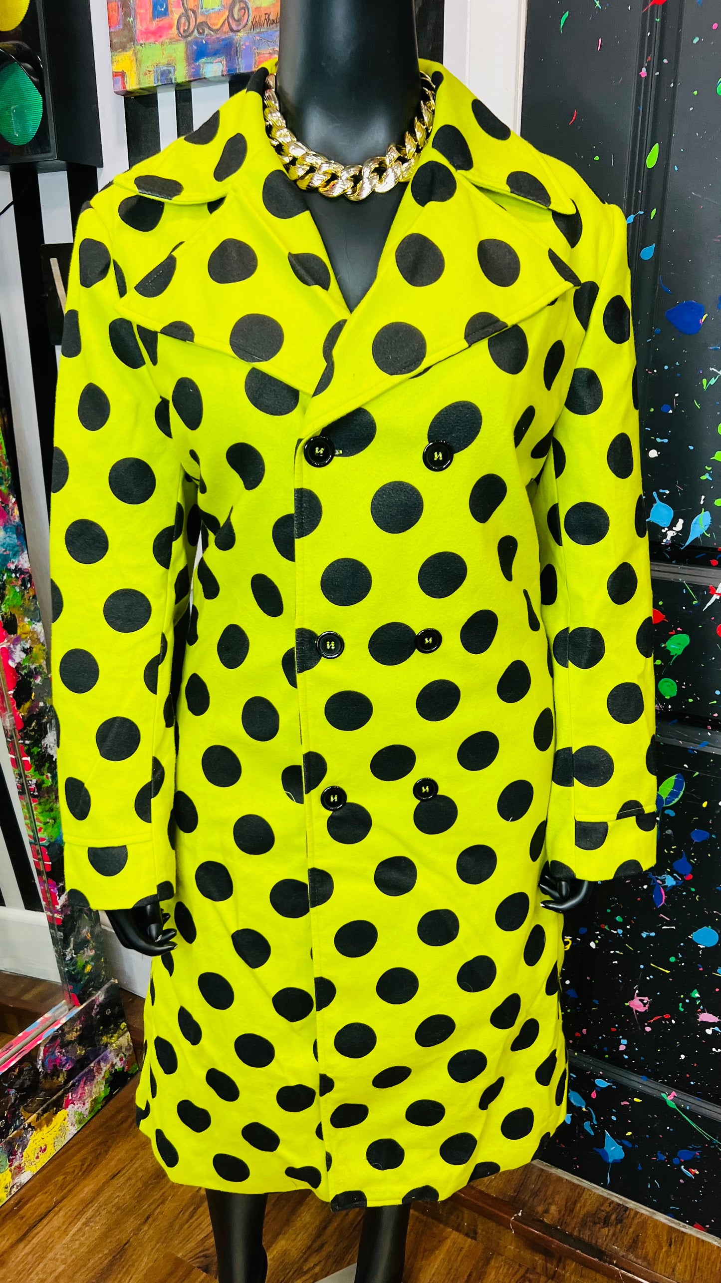 Green & Black Polka Dot Trench Coat (20)