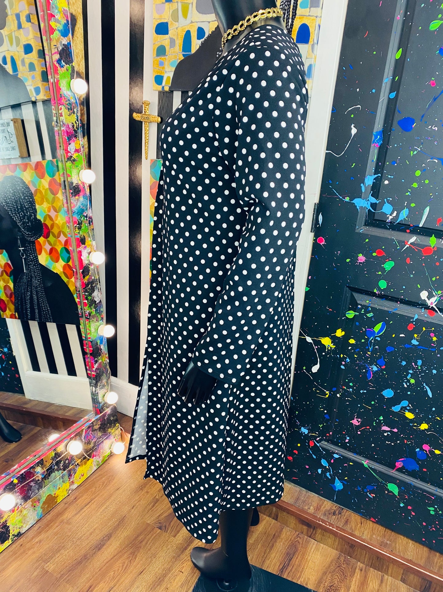 Vintage B&W Polkadot Open Duster