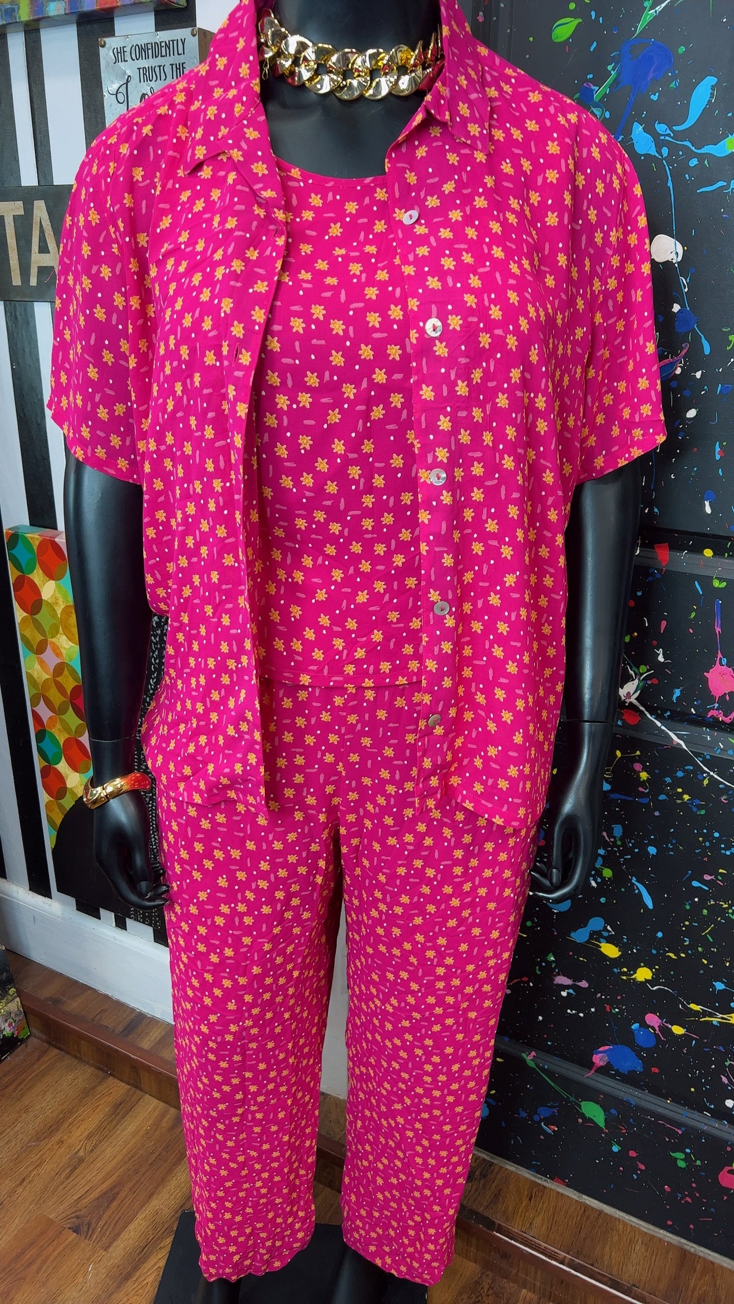 Vintage Three Piece Pink & White Polka Dot Pants Set (16)