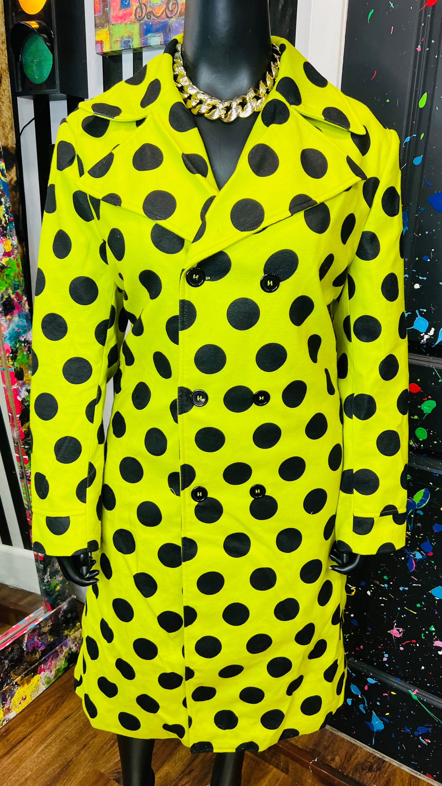 Green & Black Polka Dot Trench Coat (20)