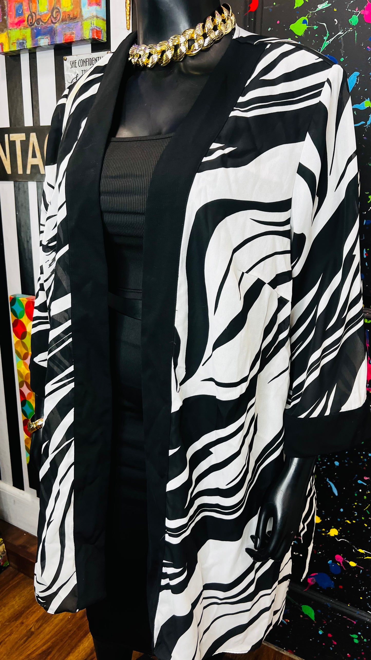 Vintage Open Black & White Sheer Duster (OS) up to 22