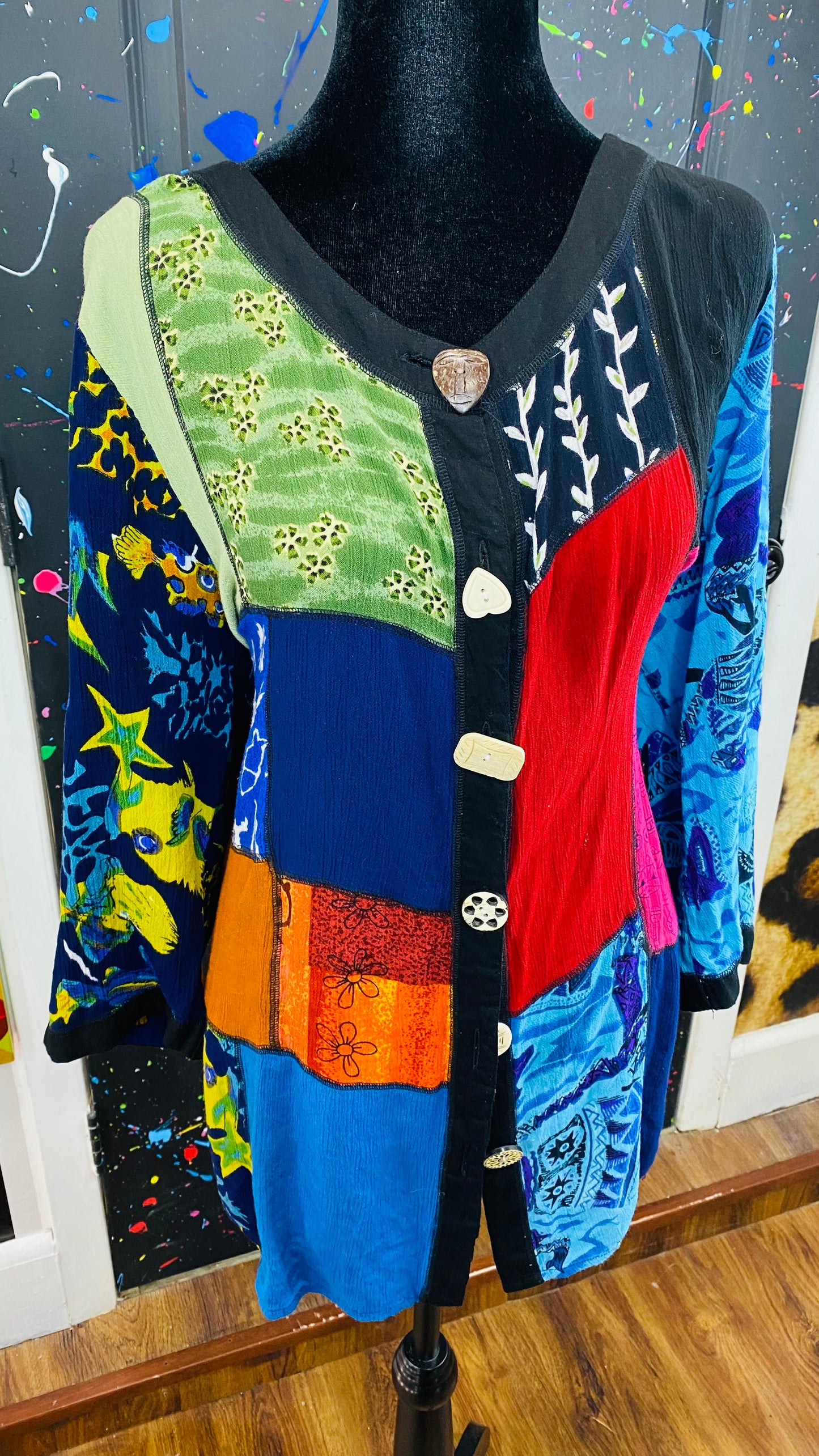 Vintage 3/4 Sleeve Quited Print Blouse