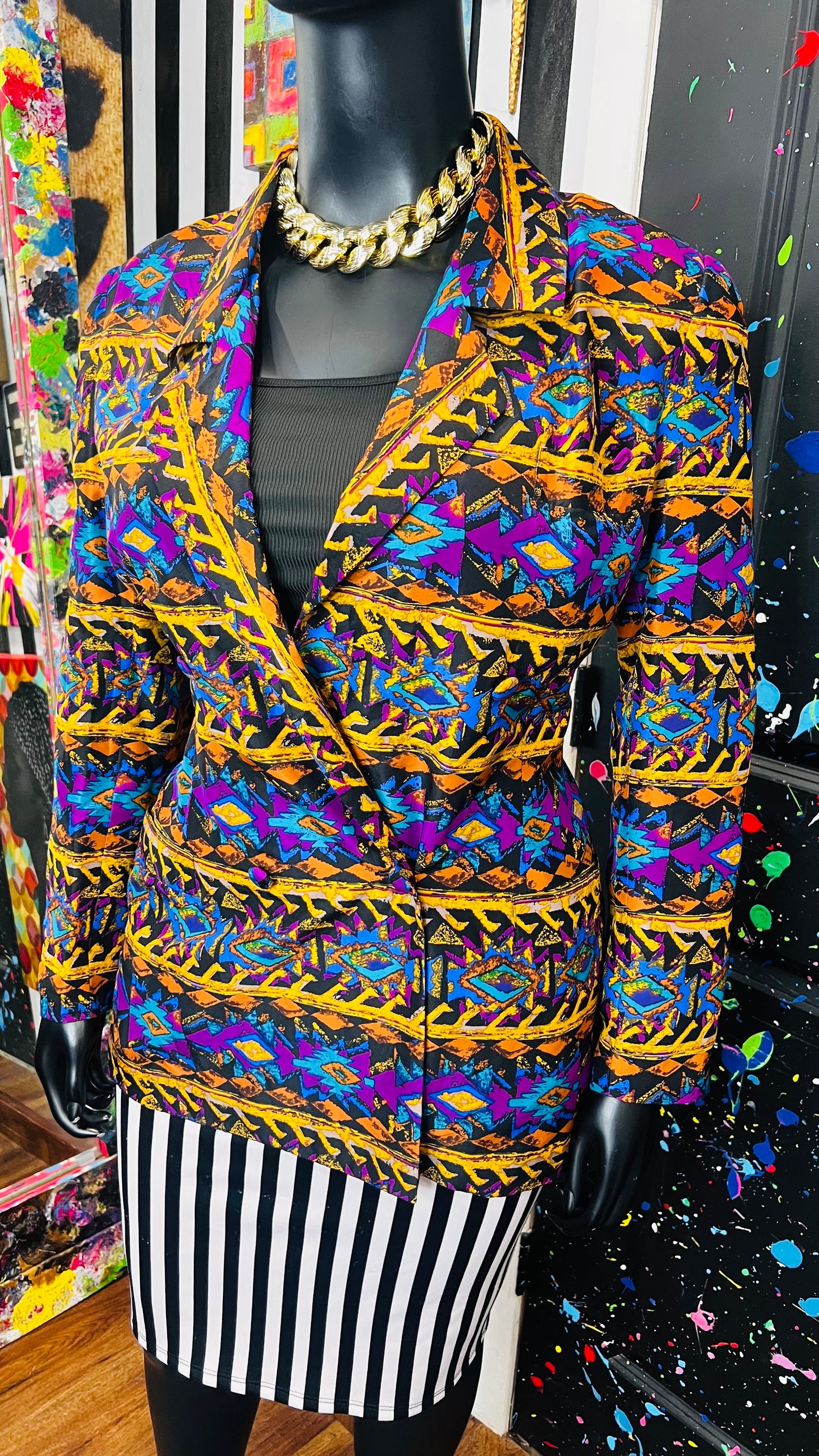 Vintage 100% Silk Abstract Blazer (12)