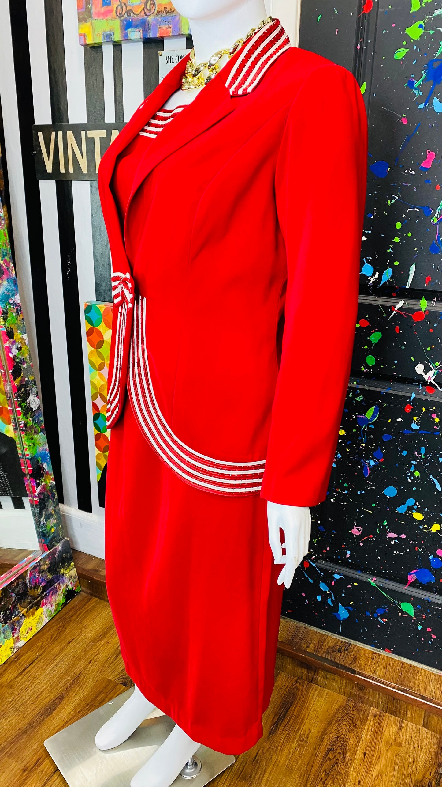 Vintage Red & White Skirt Suit (14)