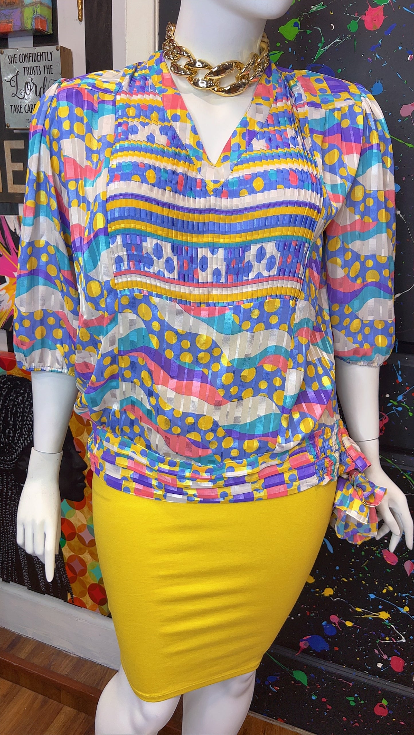 Vintage Pastel Polka Dot & Mix Print Blouse (20)