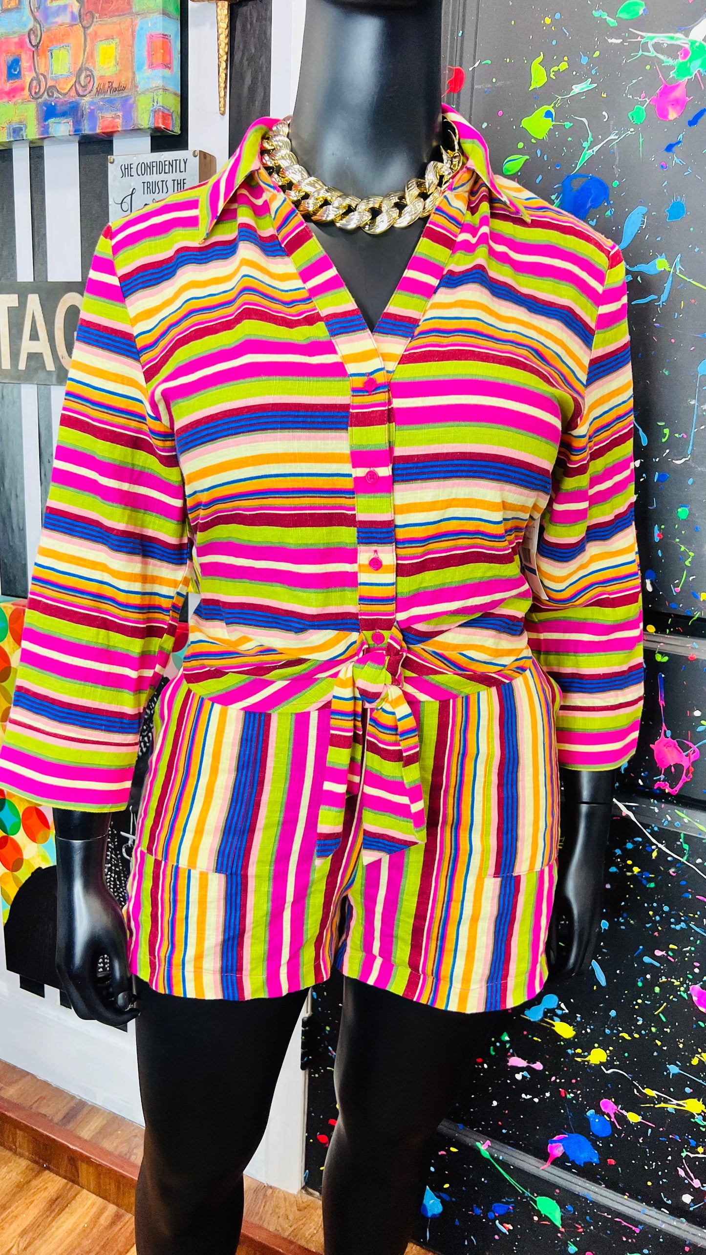 New w/Tags Striped Linen Set (14)