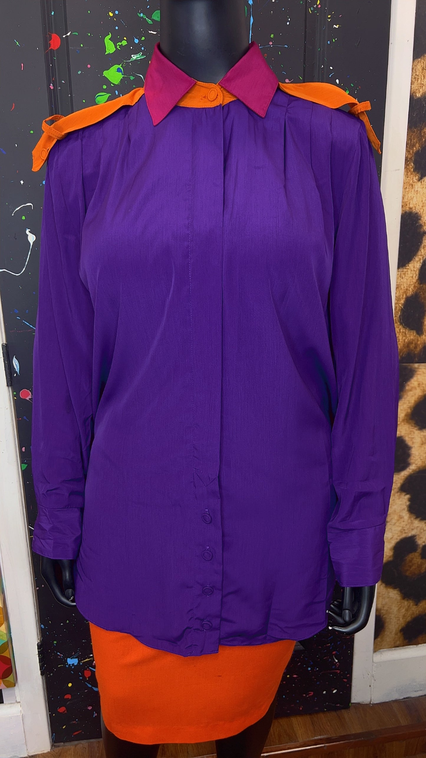 Vintage Purple Orange & Pink Pleated Blouse (22)