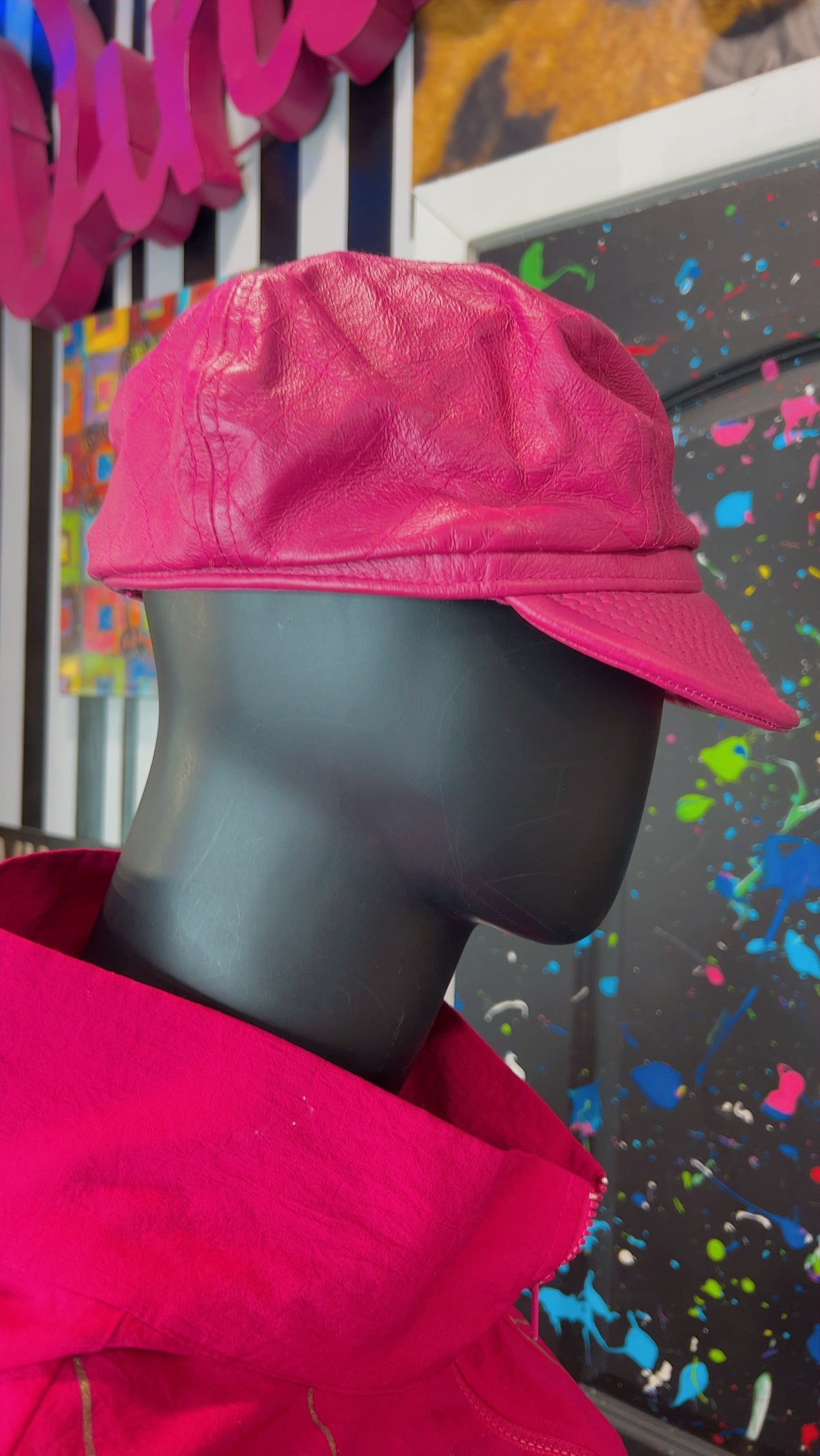 Vintage Pink Genuine Leather Hat