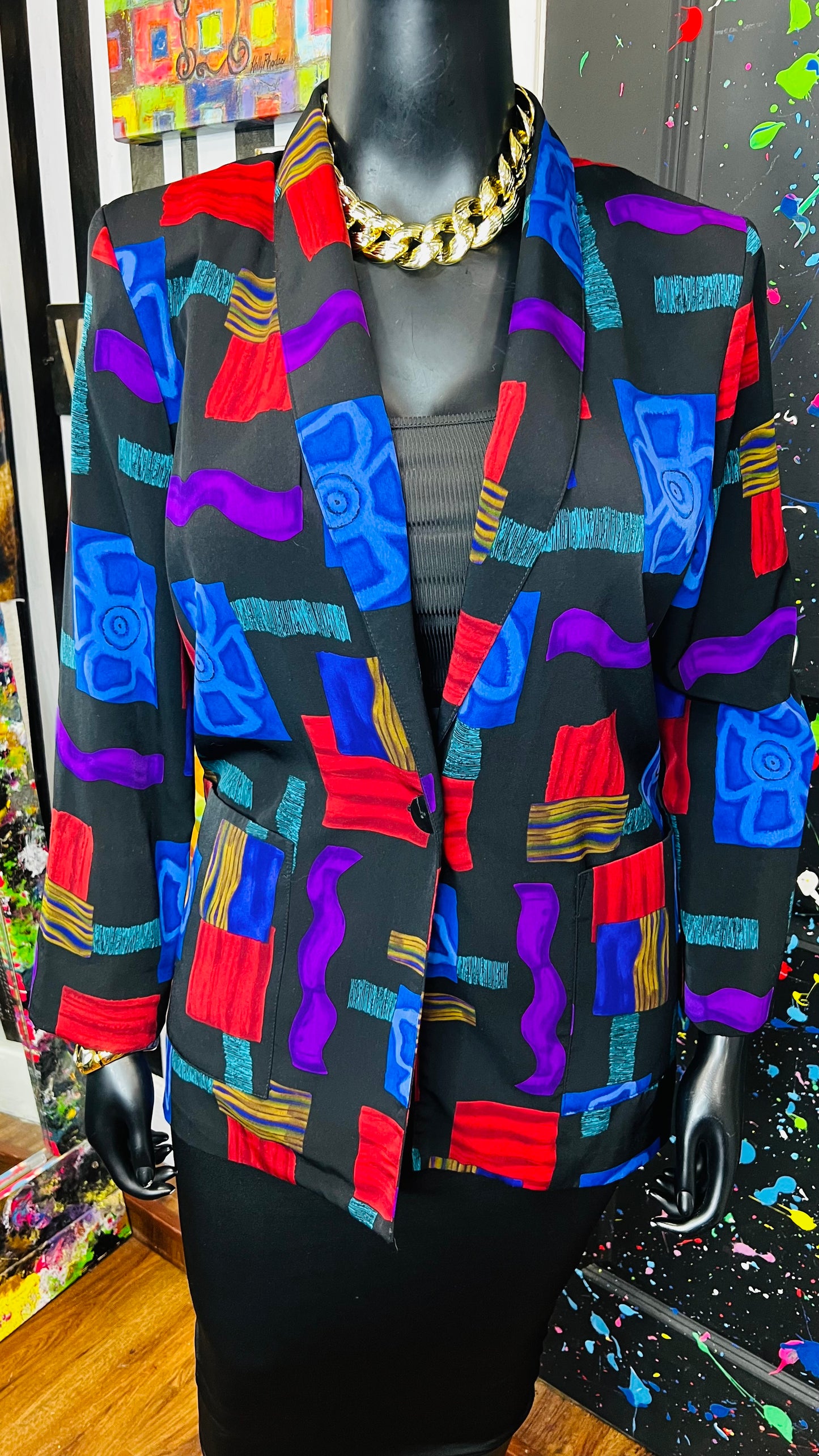 Vintge Vibrant Print Blazer (14)